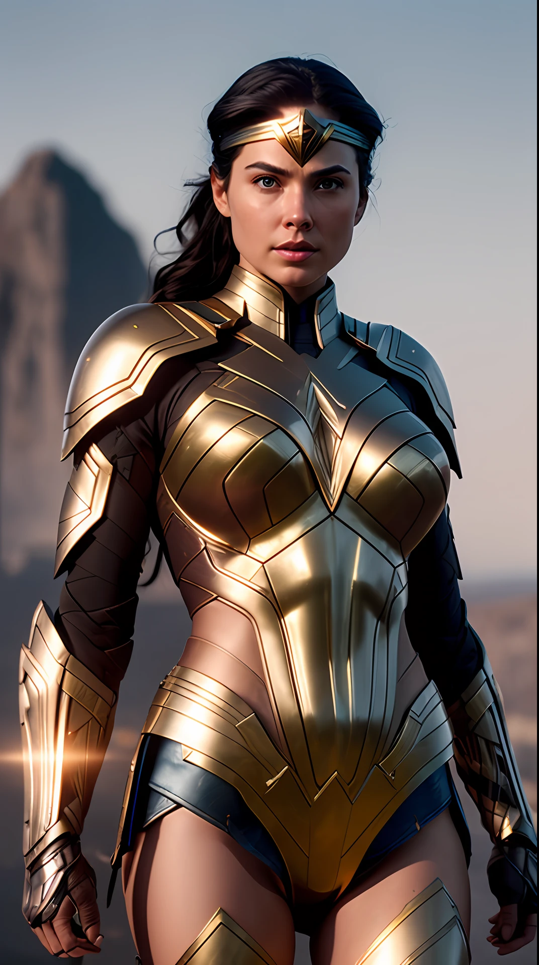 Cinematic soft lighting illuminates a stunningly detailed and ultra-realistic Wonder Woman futuristic armor that is trending on ArtStation. Octane is the perfect tool to capture the softest details of this 16k photography masterpiece