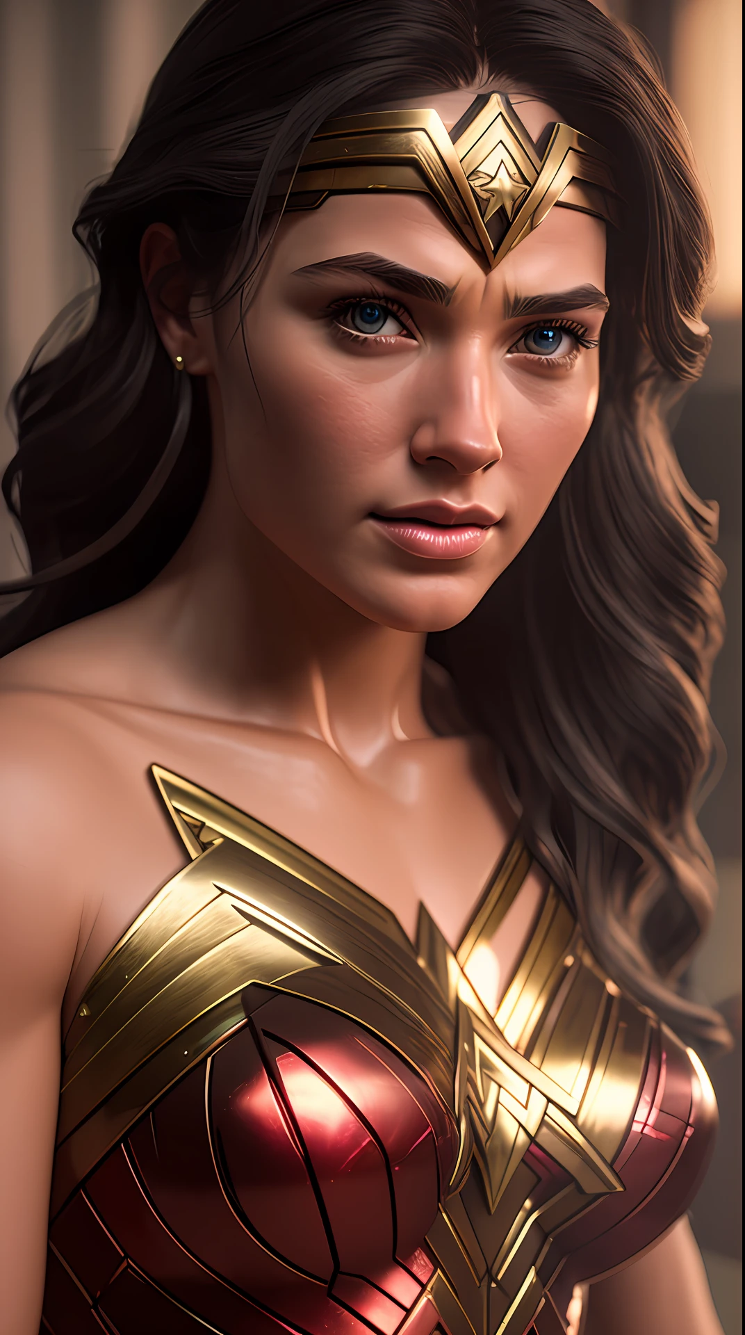 Cinematic soft lighting illuminates a stunningly detailed and ultra-realistic Wonder Woman that is trending on ArtStation. Octane is the perfect tool to capture the softest details of this 16k photography masterpiece