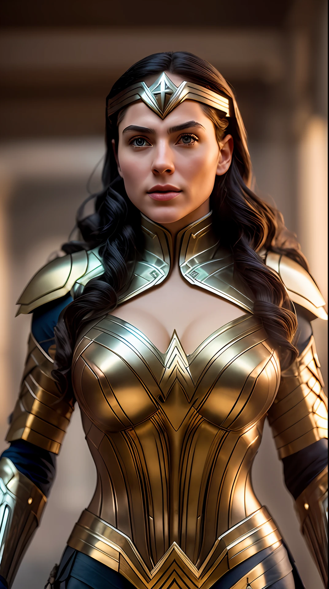 Cinematic soft lighting illuminates a stunningly detailed and ultra-realistic Wonder Woman Victorian-era armor that is trending on ArtStation. Octane is the perfect tool to capture the softest details of this 16k photography masterpiece