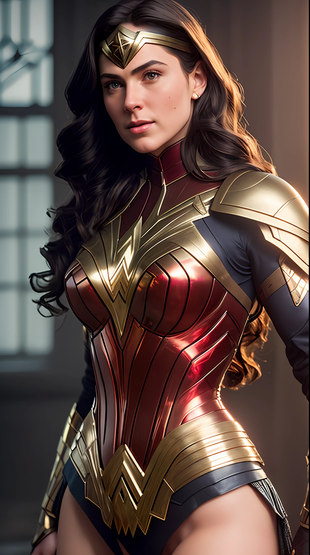 Cinematic soft lighting illuminates a stunningly detailed and ultra-realistic Wonder Woman Victorian-era armor that is trending on ArtStation. Octane is the perfect tool to capture the softest details of this 16k photography masterpiece