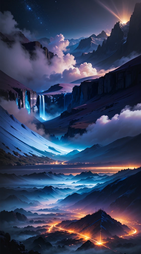 (masterpiece, best quality:1.2), (masterpiece, best quality:1.2), landscape, Aerial perspective view, tropical mountains, landscape indigo accent, Mythoiogy, cinematic,detailed, atmospheric,backlit,epic, cinematic, conpect art, matte painting, beautiful scenery, realistic lighting, masterpiece, high quality, beautiful graphics, high detail, ultra detailed, cinematic lighting, HDR, ilustration,--v6