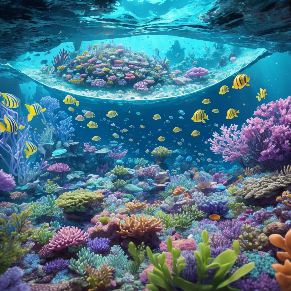 ((perspective)) microscopic world, vista, underwater fantasy,((masterpiece)), best quality, high quality, ((extremely detailed CG unity 8k wallpaper)),(fantasy), complex background, underwater fantasy world, fish school, Glowing jellyfish, colorful, (abyss)), staggered stone platforms in the abyss, glowing undersea plants, 3D digital painting, award winning photography, bokeh, depth of field, HDR, chromatic aberration, photorealistic, extremely detailed, artstation Trends on CGsociety, Intricate, High Detail, dramatic, art by midjourney, --v 6
