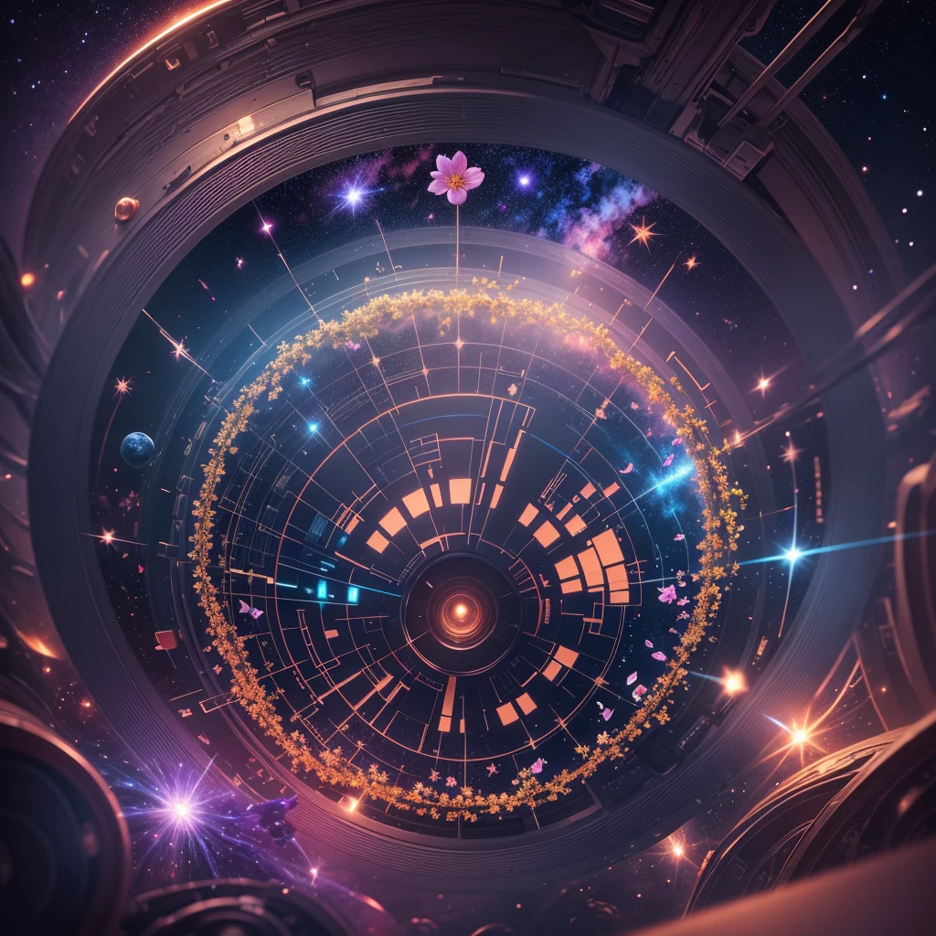 There are flowers in the universe that take root in space, with nebula star clusters as leaves, planets as fruits, hearts, masterpieces, highest quality, high quality, magnificent compositions, highly detailed CG Unity 8k wallpapers, oil paintings, award-winning photos, bokeh, depth of field, HDR, chromatic aberration, photorealistic, highly detailed, art station trend, complex, high detail, dramatic, midway art, Volumetric lighting --v 6