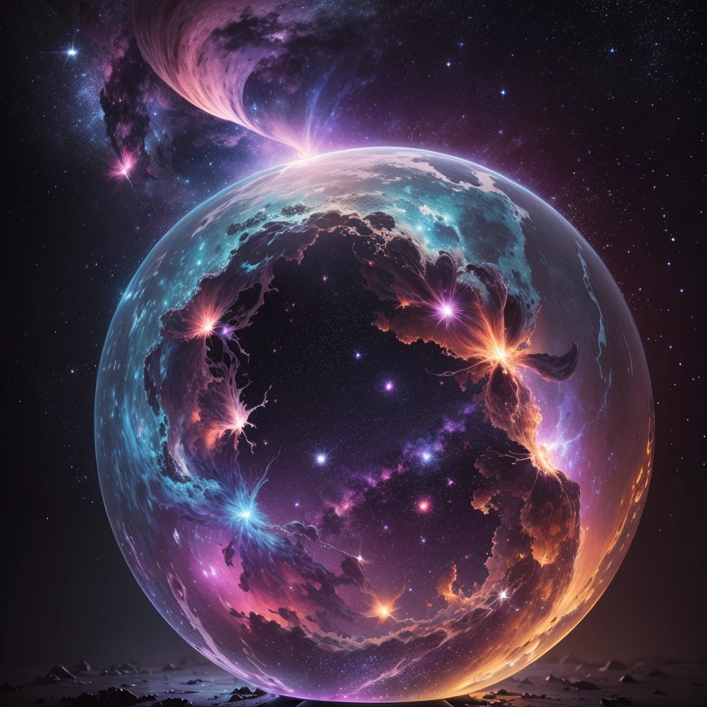 Nebula star clusters bloom like flowers in the universe, masterpiece, best quality, high quality, epic composition, very detailed CG unity 8k wallpaper, oil painting, award winning photography, bokeh, depth of field, HDR, chromatic aberration, photorealism , very detailed, trending on artstation, intricate, high detail, dramatic, midway art, volumetric lighting --v 6