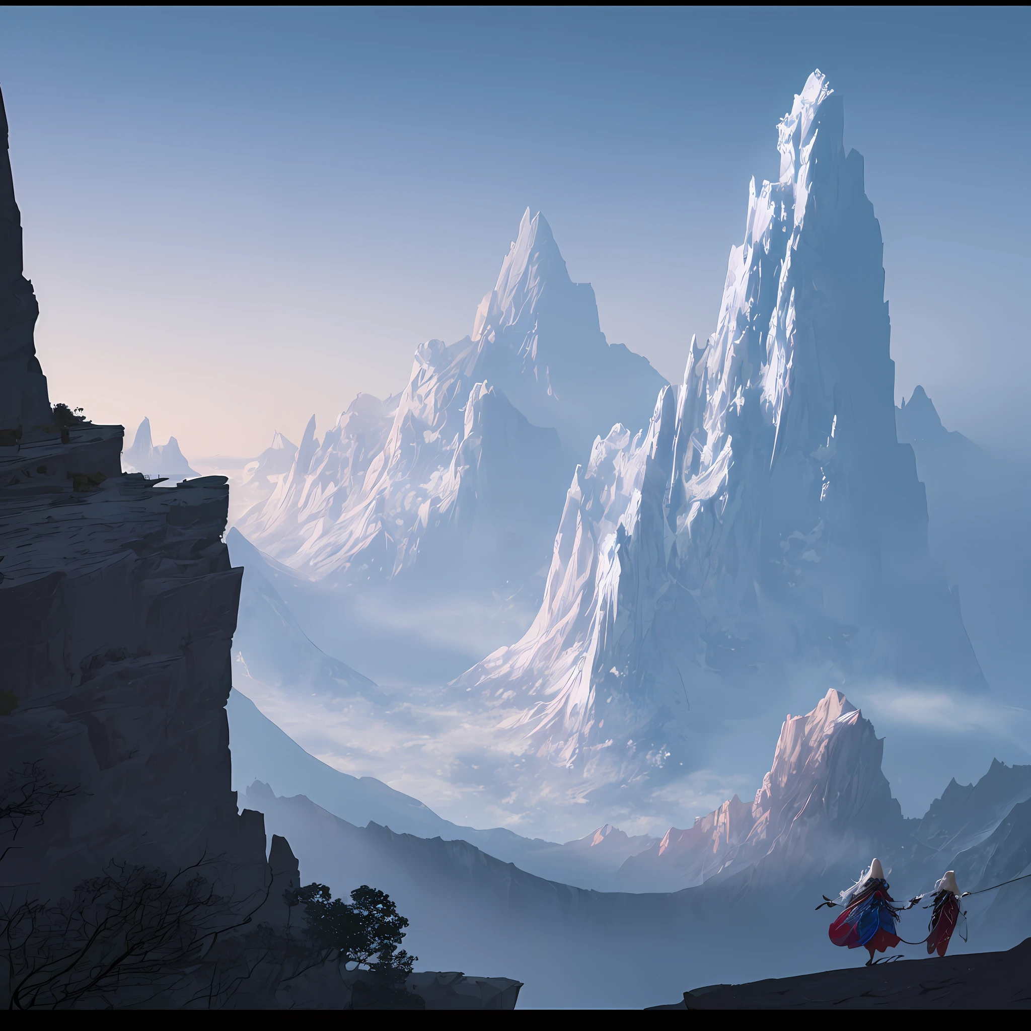 A photography that captures the essence of a magical dream - like world. An epic and legendary cliff that overhangs a beautiful lake, with surreal and vibrant colors illuminating its reflection. The atmosphere is otherworldly, with soft evening light casting ethereal shadows. The image creates a sense of depth and mystery, as if the viewer is being transported to another dimension, creating a beautiful and haunting composition. Shot with a Canon EosIII Zeiss 120mm wide