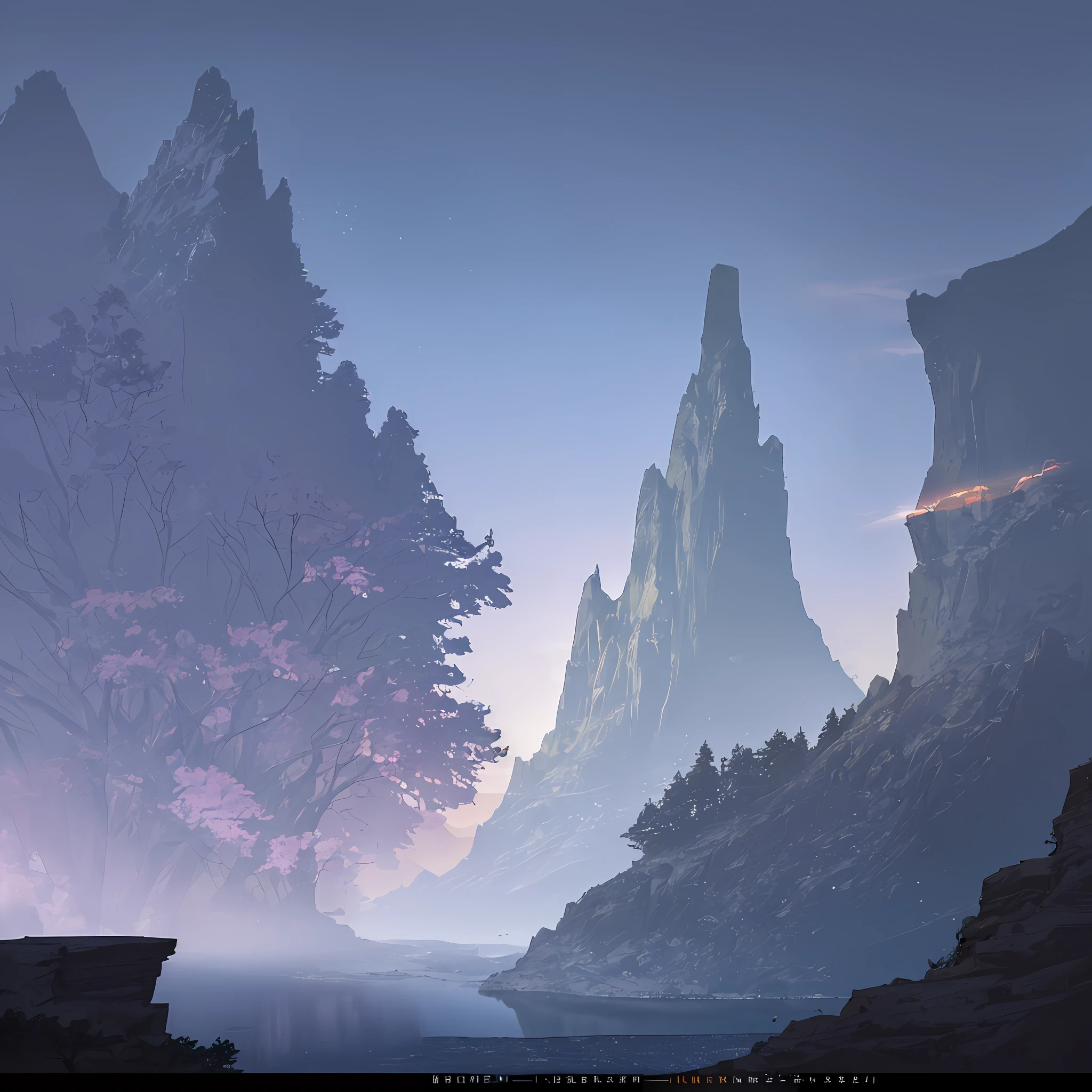 A photography that captures the essence of a magical dream - like world. An epic and legendary cliff that overhangs a beautiful lake, with surreal and vibrant colors illuminating its reflection. The atmosphere is otherworldly, with soft evening light casting ethereal shadows. The image creates a sense of depth and mystery, as if the viewer is being transported to another dimension, creating a beautiful and haunting composition. Shot with a Canon EosIII Zeiss 120mm wide
