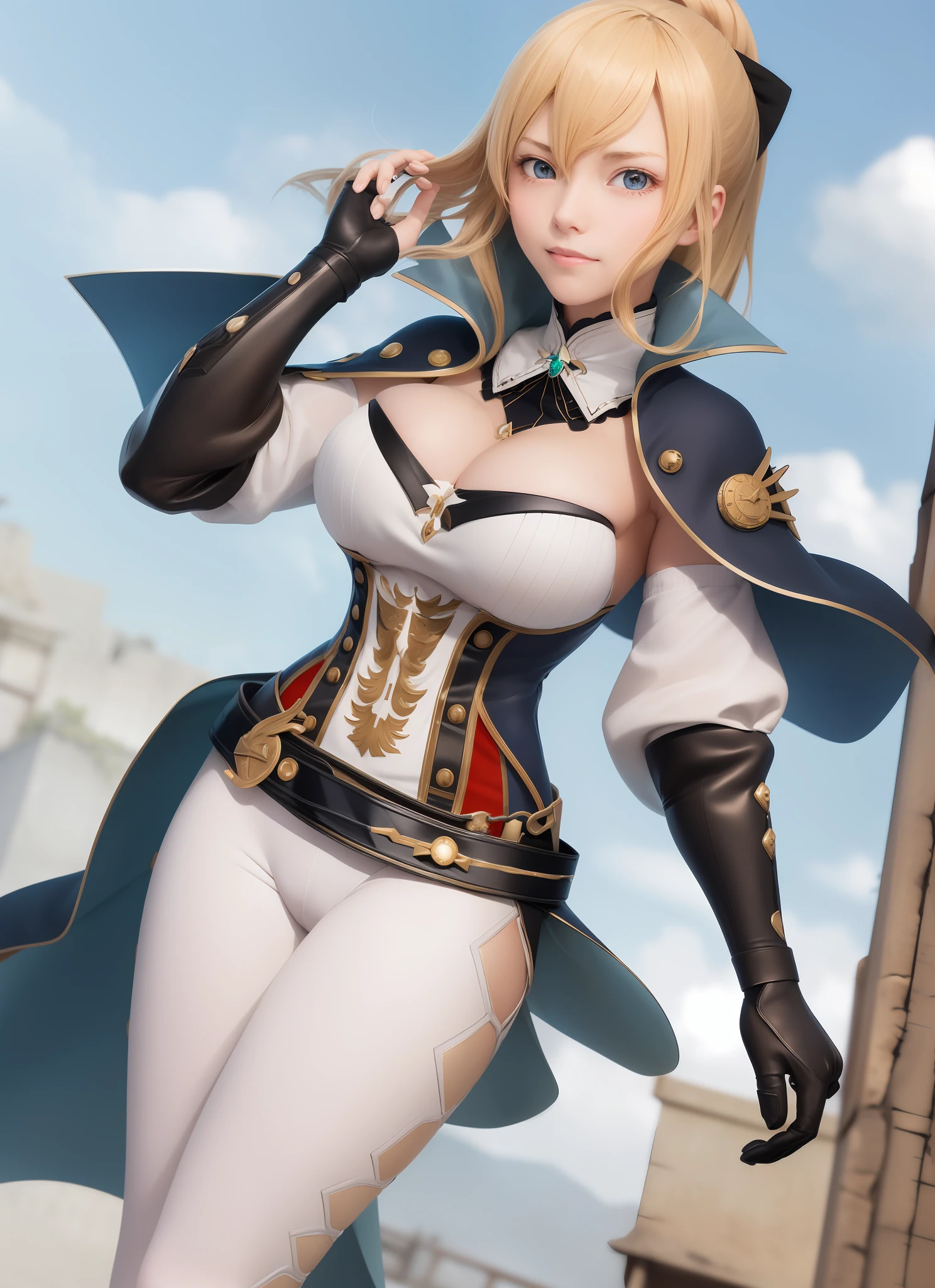 "((workshop)), perfect quality, thick, bulge, full body, stunning beauty, jeanfavonian, big breasts, (high quality anime, Makoto Shinkai), angry, is outdoors on a river near the woods, hands on breast, looking at the viewer. Short hair blowing in the wind, the backdrop is simple and blue, and the gaze is directed downwards from a low angle, bright lightnin."