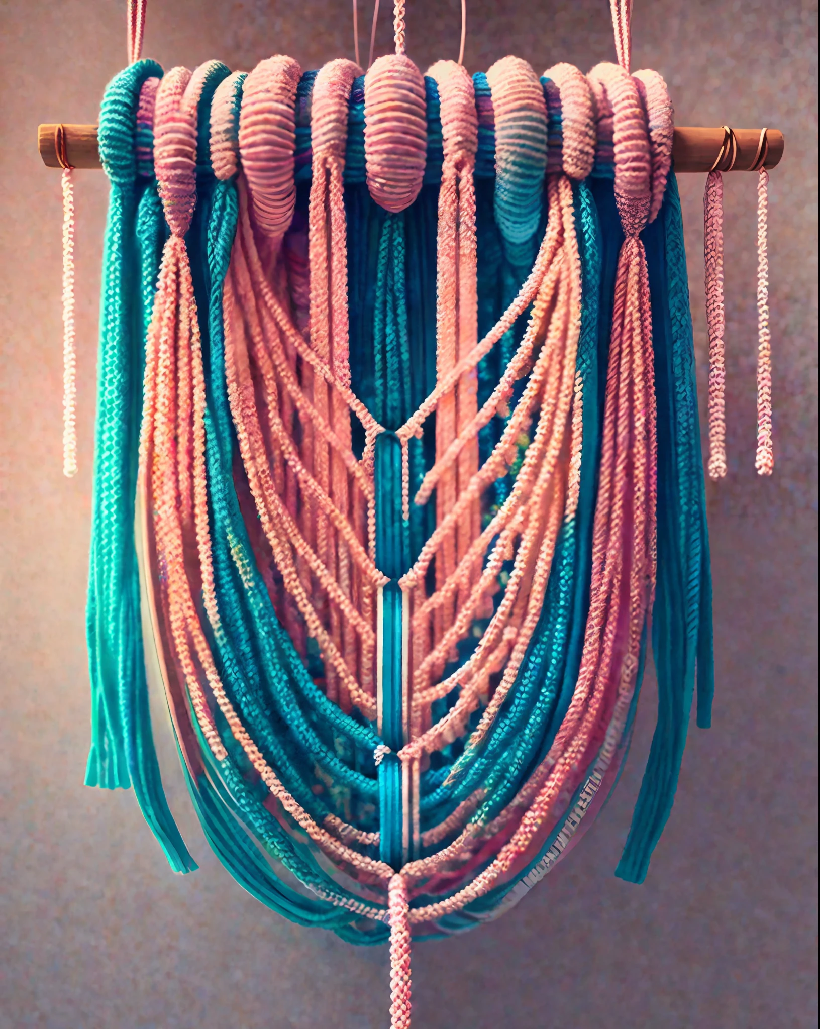 Simple and innovative macramé piece, best quality, insanely detailed, cool colors