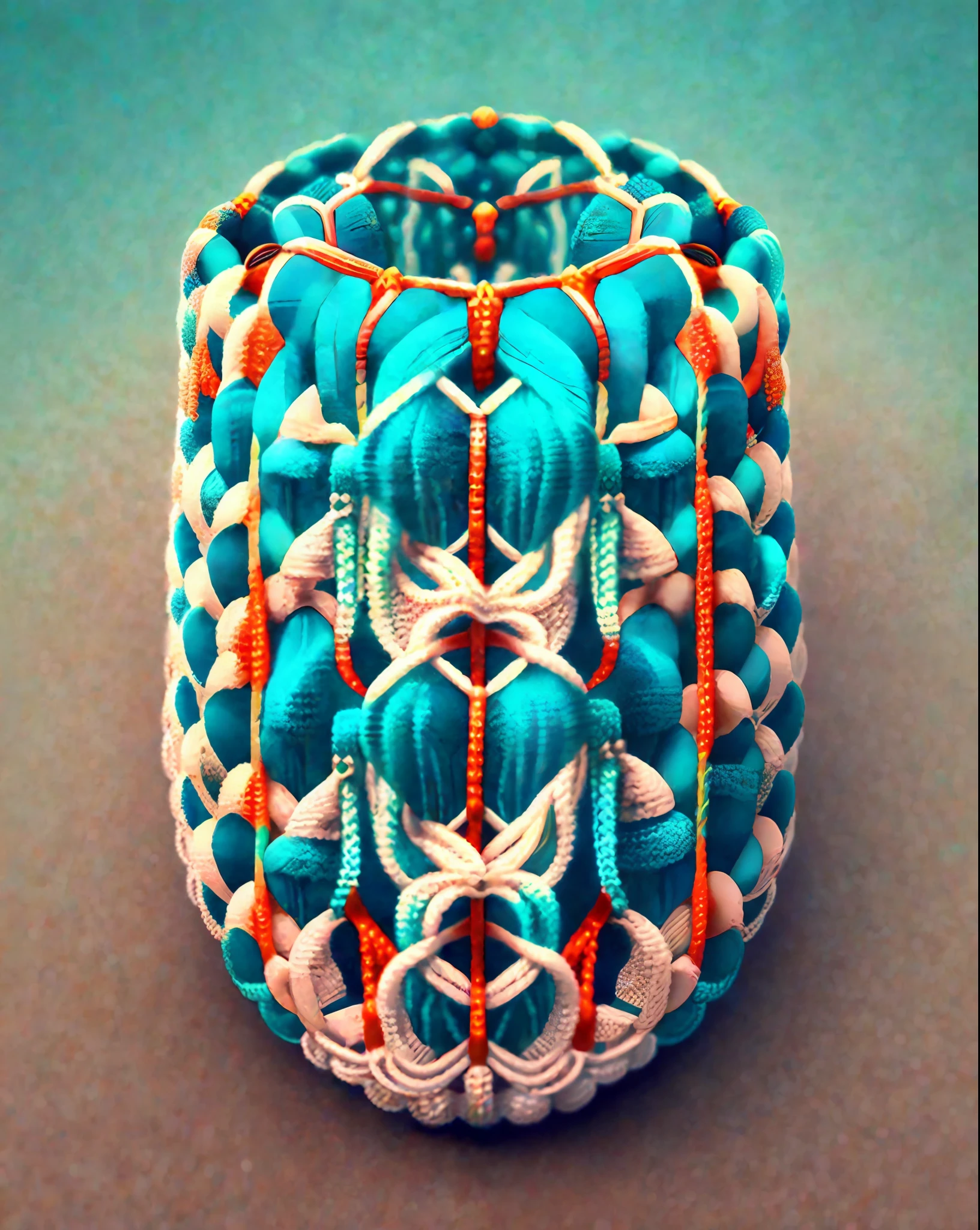 Simple and innovative macramé piece, best quality, insanely detailed, cool colors