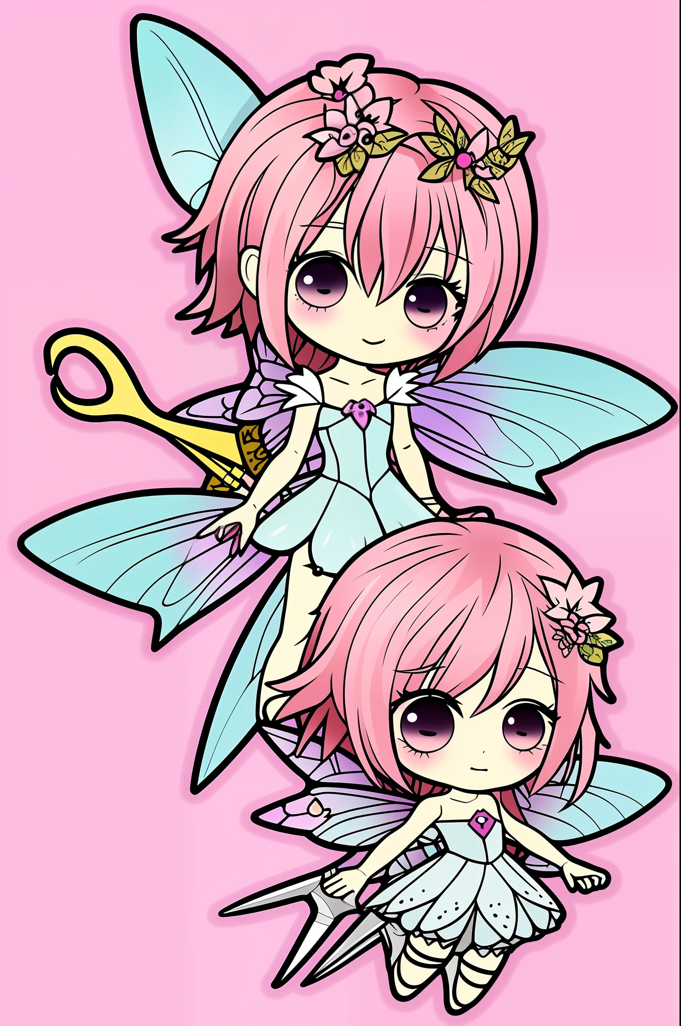 create a fairy with scissors, chibi style, sticker