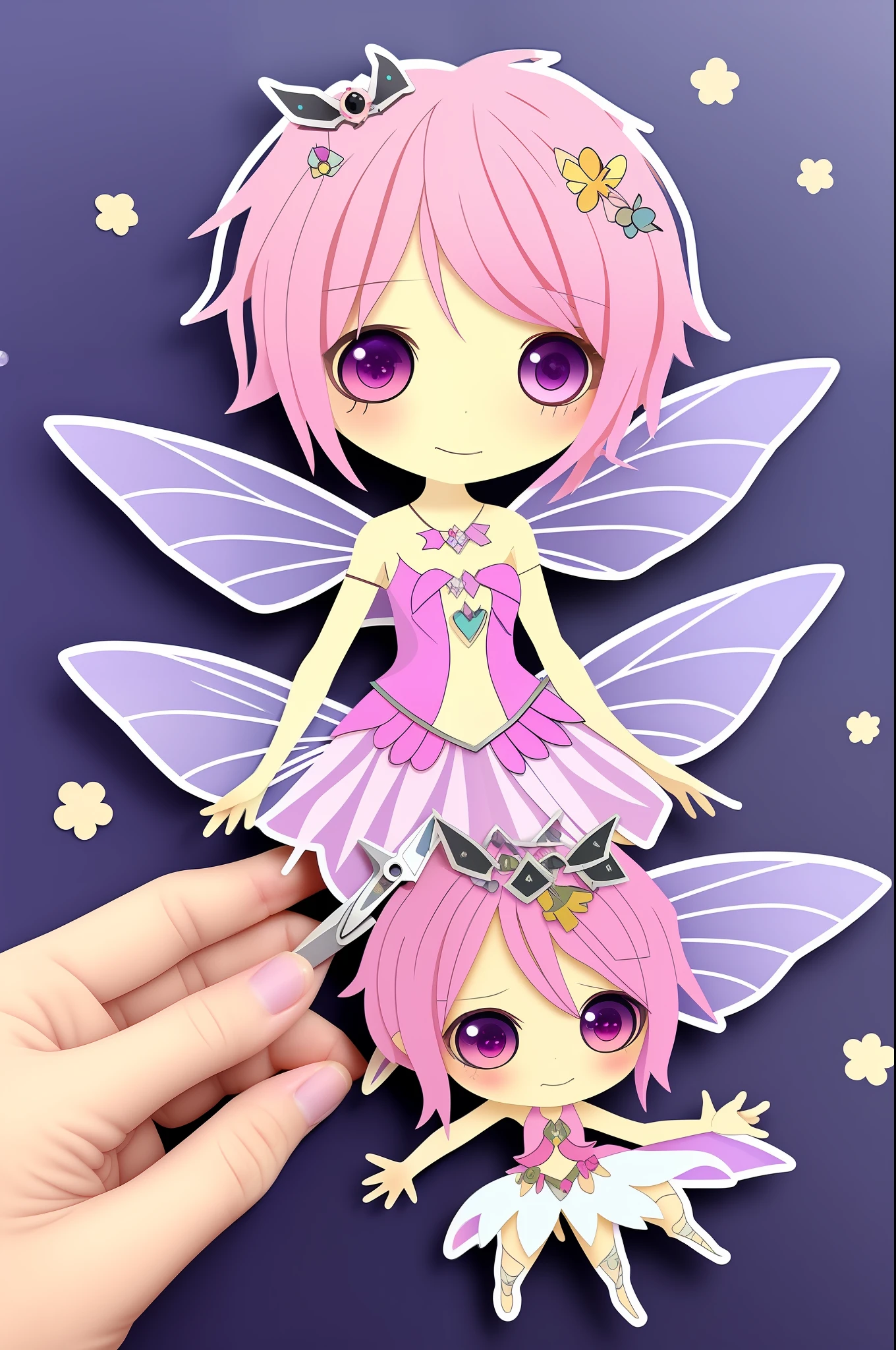 create a fairy with scissors, chibi style, sticker