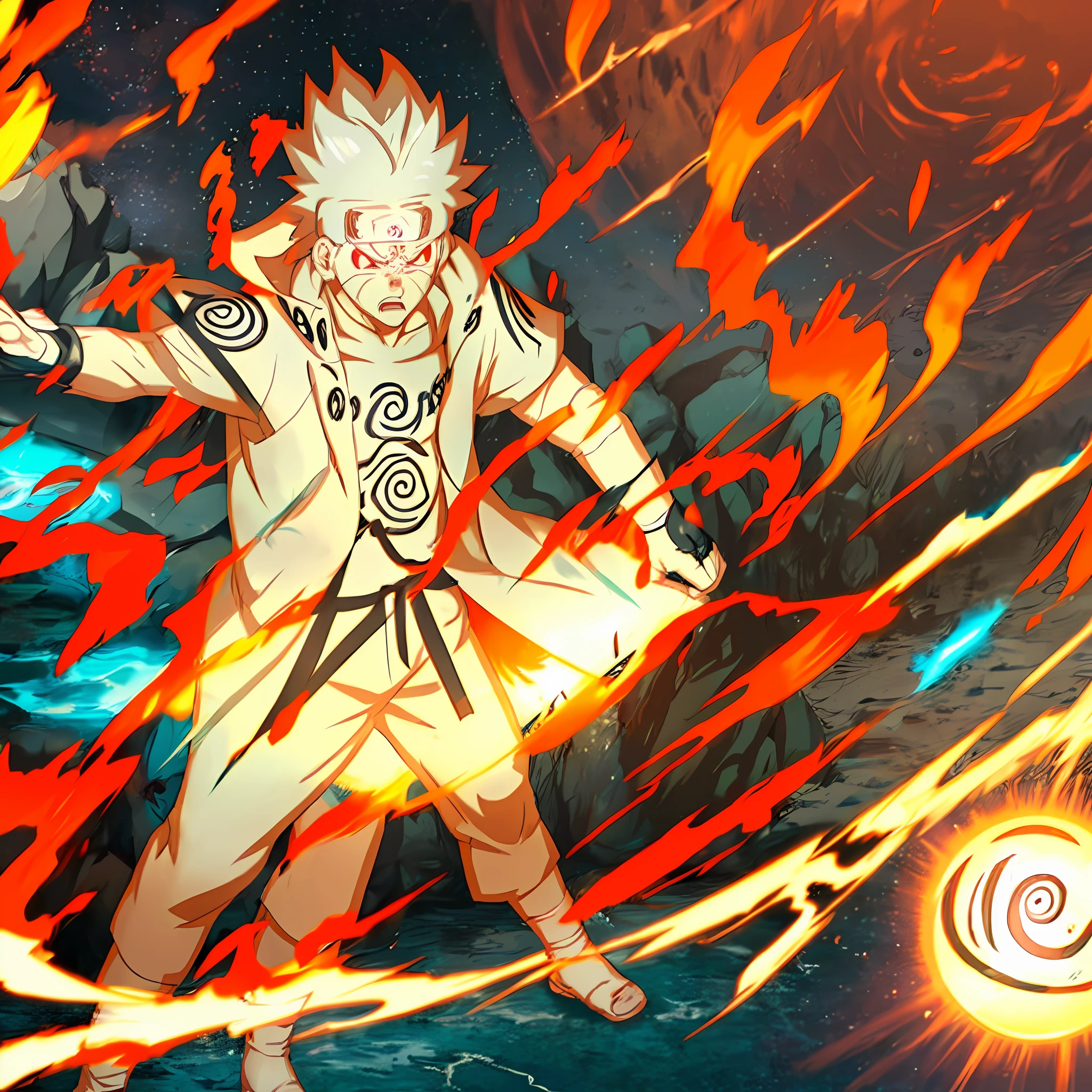 1 boy, standing, punching, angry, rasengan, spirit bomb,