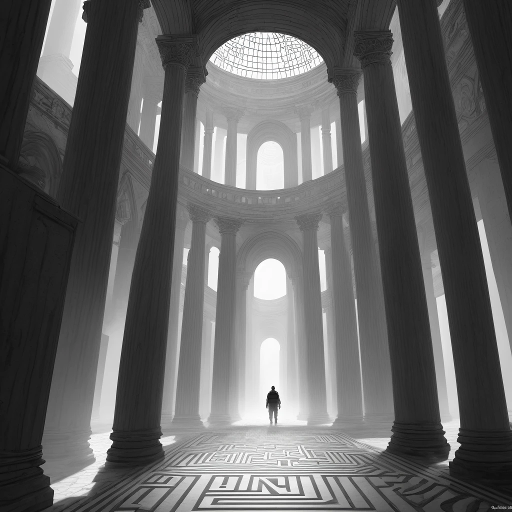 Image Creation Command Prompt - Description of Labyrinth with Lost Man Character (High Quality and Cinematic Details)
1. Theme or style of the image: Create a maze with a high quality cinematic aesthetic and detail.
2. Desired image dimensions: 3000 pixels wide by 2000 pixels high.
3. Color palette: Use a rich, atmospheric color palette with shades of gray, black, and deep blue.
4. Main elements or objects: Describe an intricate labyrinth with narrow passageways, high walls and impressive architecture, inspired by ancient buildings. Add a detailed male character in the foreground, lost within the maze.
5. Level of detail: Add realistic details to the textures of the walls, highlighting the appearance of the decorative marble and sandstone pillars. Pay special attention to the details of the male character, such as clothing, facial expression, and body posture.
6. Level of realism or stylization: Opt for a realistic style that brings a sense of immersion to the viewer.
7. Composition: Create a balanced composition, focusing on the lost man character, highlighting his vulnerability and the grandeur of the maze in the background.
8. Atmosphere or weather: Convey a desolate and mysterious atmosphere, with atmospheric lighting that enhances details and creates dramatic shadows.
9. Point of view: Choose a point of view in which the observer is close to the lost man character, allowing an immersive view of his situation within the maze.
10. Special effect: Add subtle elements of fog or particles in the air, to create a sense of mystery and depth.
The labyrinth is an impressive structure, built with decorative marble and sandstone pillars. Its high walls and narrow passageways create a sense of claustrophobia and challenge for those who venture inside. In the foreground, a detailed male character is lost and confused, trying to enc