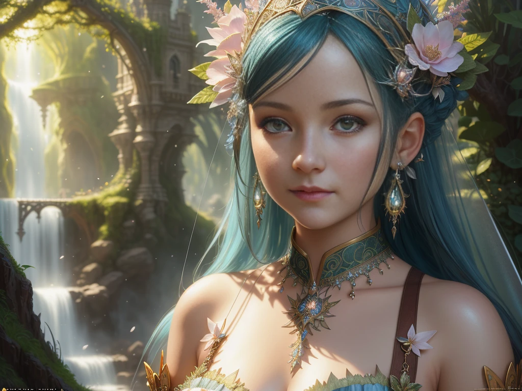 Stunning mejestic cute the fairy queen, fantasy, surrealism, smooth face, realistic, hyper detailed, intricate, sf a breathtaking artwork, Jean baptiste Monge, Thomas Kincade, Andre Wallin, Geoffroy Thooren, Kreuz Cushart, highly detailed, clear enviroment, cinematic light 32 k resolution, trendig on artstion, epic scale, octane render, ray traycing, unreal engime, cgi, sfx, camera Canon EF 50mm f/1.8 STM, filmic, trending on artstation, sharp focus, studio photo, intricate details, highly detailed, Delicate detail, greg rutkowski