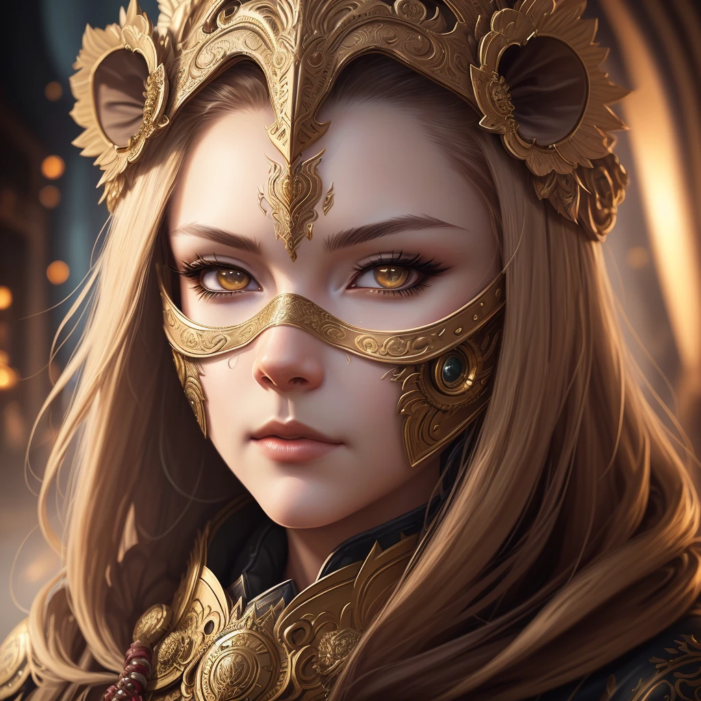 Very, very, very highly detailed epic photo of face with Venetian lion mask, intricate, dystopian, science fiction, extremely detailed, digital painting, art station, concept art, smooth, sharp focus, illustration, intimidating lighting, amazing art by artgerm and vincent di destino