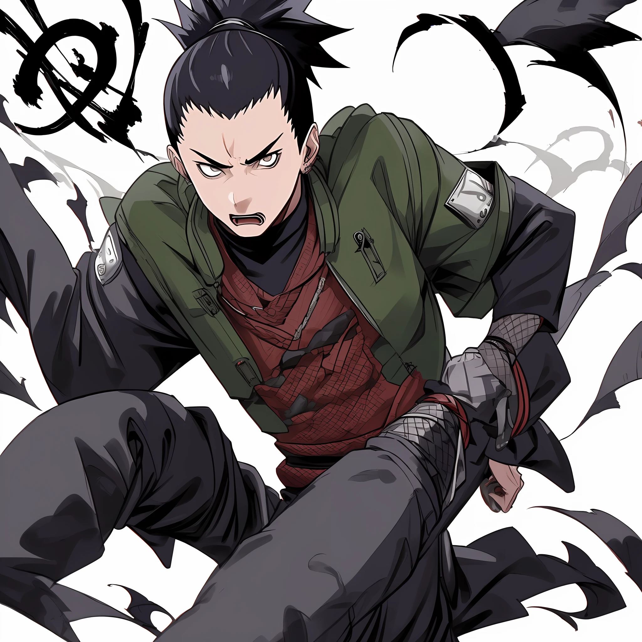 dramatic))), (((gritty))), (((intense)))) The movie poster features as the central character. He is shy in the center of the poster, wearing naruto outfit, and a determined expression on his face. The background is dark and gritty, with a feeling of drunkenness. The text is bold and eye-catching, with catchy slogans that add to the overall drama and excitement. The color palette is dominated by dark colors, dotted with bright colors, giving the poster a dynamic and visual impact, tachi-e (magazine:1.3), (cover-style:1.3), fashionable, vibrant, posing, front, colorful, dynamic, background, element, confident, expressive, holding, statement, attachment, majestic, coiled, around, touch, scene, text, cover, bold, eye-catching, title, fashion, font, catchy, title, bigger, eye-catching, focused, stylish, Fighting stance, battle shonen, clenched fist, shinobi clothing, forest, dense forest, shadow jutsu, many shadow tendrils, moonlight, black hair, spiked ponytail, not loose clothing, ONE PERSON, 1guy, solo, cleaned