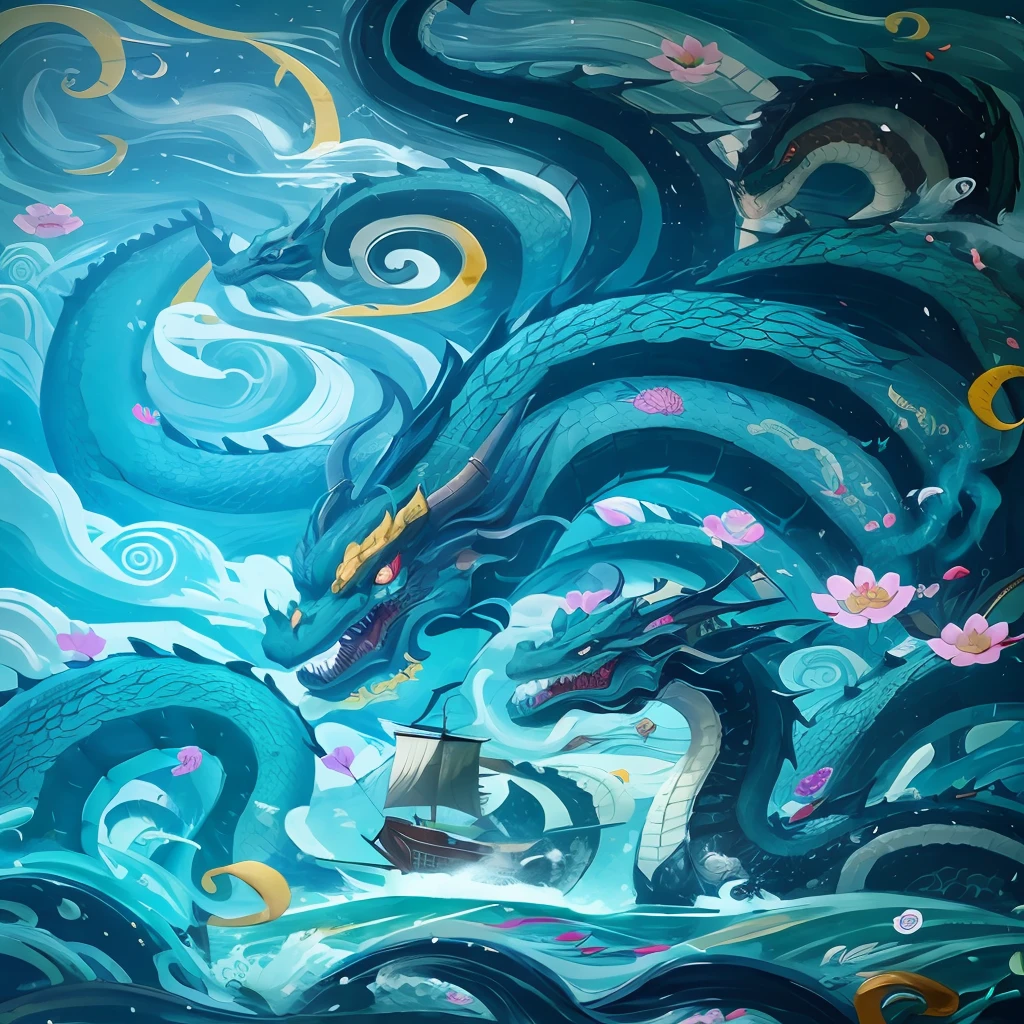 Dragon boats, sailing, flower boats, Chinese dragons,
