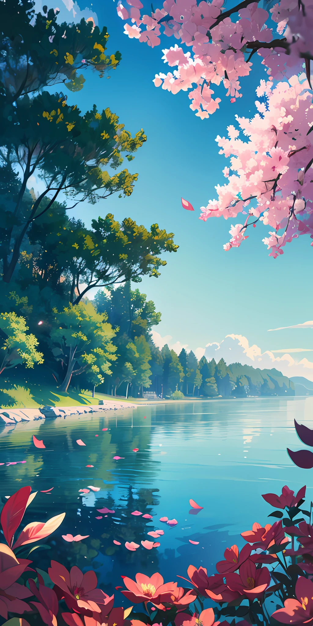 Masterpiece, best quality, (very detailed CG unity 8k wallpaper) (best quality), (best illustration), (best shadows) Nature&#39, blue sea,delicate leaves petals of various colors falling in the air light Tracking, super detailed --v6