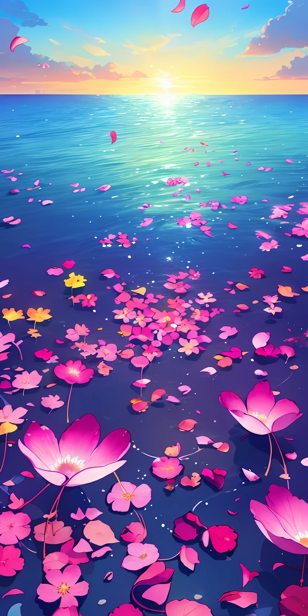 Masterpiece, best quality, (very detailed CG unity 8k wallpaper) (best quality), (best illustration), (best shadows) Nature&#39, blue sea,delicate leaves petals of various colors falling in the air light Tracking, super detailed --v6, wanostyle