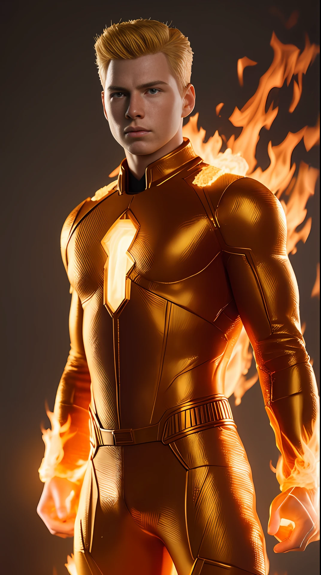 Cinematic soft lighting illuminates a stunningly detailed and ultra-realistic Johnny Storm is Human Torch of the Fantastic Four that is trending on ArtStation. Octane is the perfect tool to capture the softest details of this 16k photography masterpiece