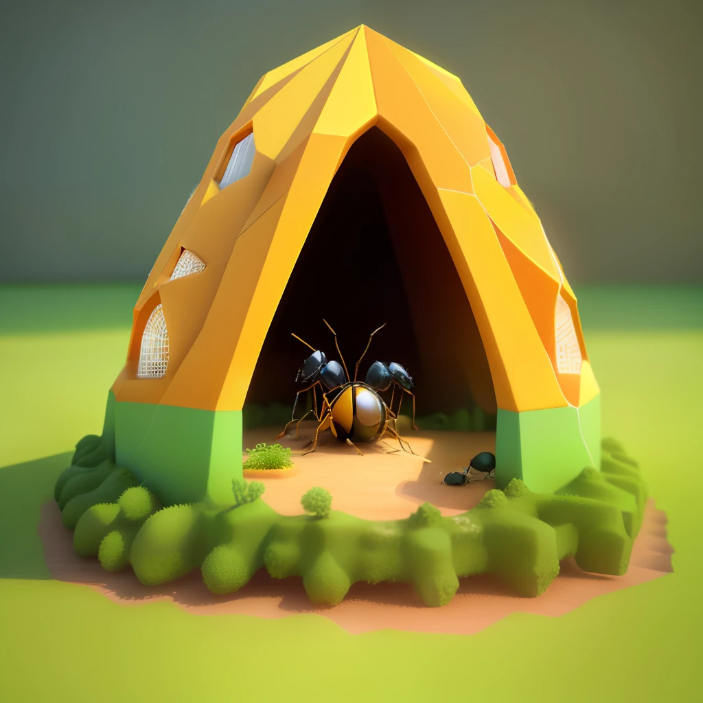 please create a decent ant home, 3D, colorful and family friendly