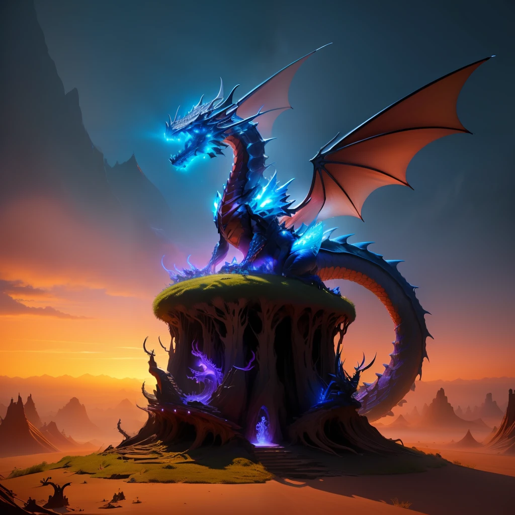 anthill with glowing dragon sitting on top, fantasy, 4k high-quality realistic