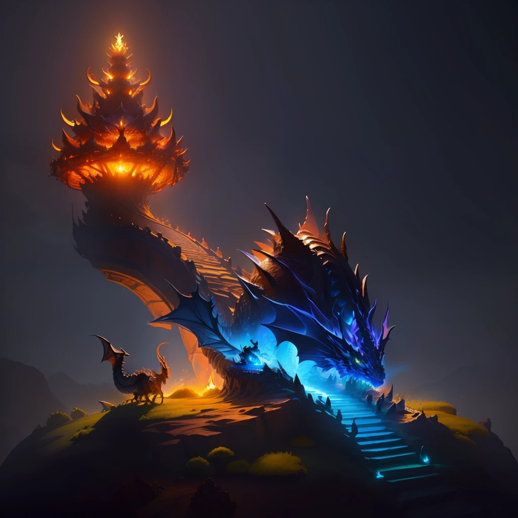 anthill with glowing dragon sleeping on top, fantasy, 4k high-quality realistic