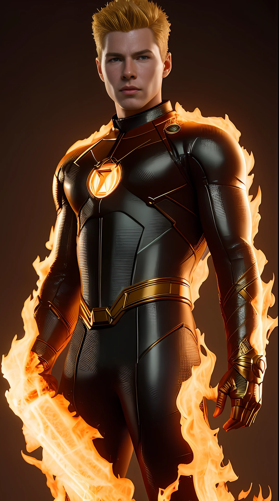 Cinematic soft lighting illuminates a stunningly detailed and ultra-realistic Johnny Storm is Human Torch of the Fantastic Four that is trending on ArtStation. Octane is the perfect tool to capture the softest details of this 16k photography masterpiece