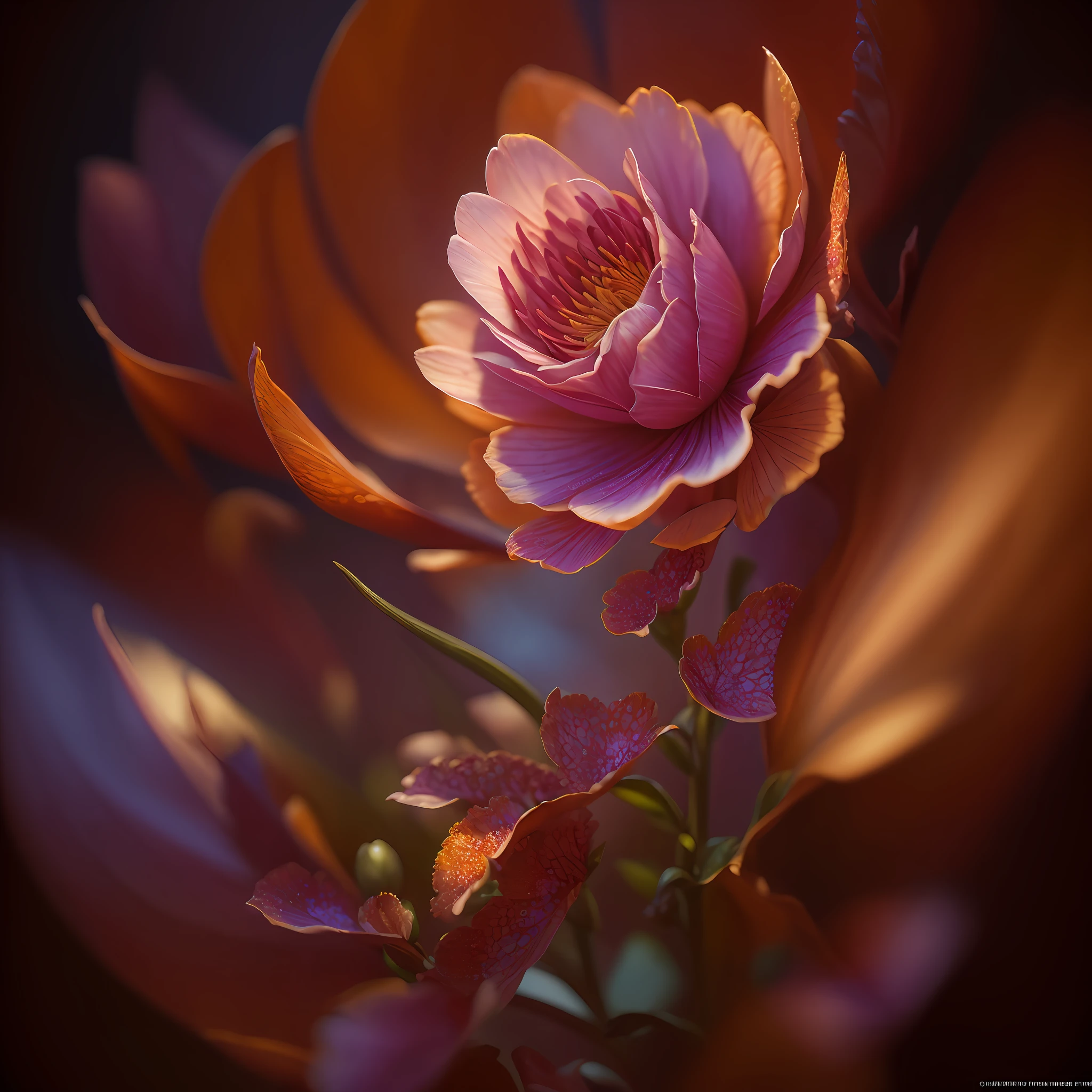 A flower by Casey Weldon, Olga Kvasha, Miho Hirano, hyperdetailed intricately detailed gothic art trending on Artstation triadic colors Unreal Engine 5 detailed matte painting, deep color, fantastical, intricate detail, splash screen, complementary colors, fantasy concept art, 8k resolution, gothic deviantart masterpiece, (dark shot:0.9), art by greg rutkowski and artgerm, soft cinematic light, adobe lightroom, photolab, hdr, intricate, highly detailed, (depth of field:1.4)