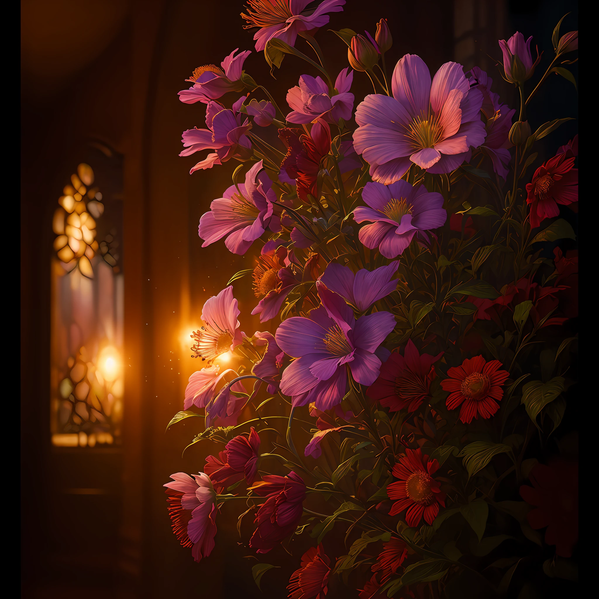 A flower by Casey Weldon, Olga Kvasha, Miho Hirano, hyperdetailed intricately detailed gothic art trending on Artstation triadic colors Unreal Engine 5 detailed matte painting, deep color, fantastical, intricate detail, splash screen, complementary colors, fantasy concept art, 8k resolution, gothic deviantart masterpiece, (dark shot:0.9), art by greg rutkowski and artgerm, soft cinematic light, adobe lightroom, photolab, hdr, intricate, highly detailed,