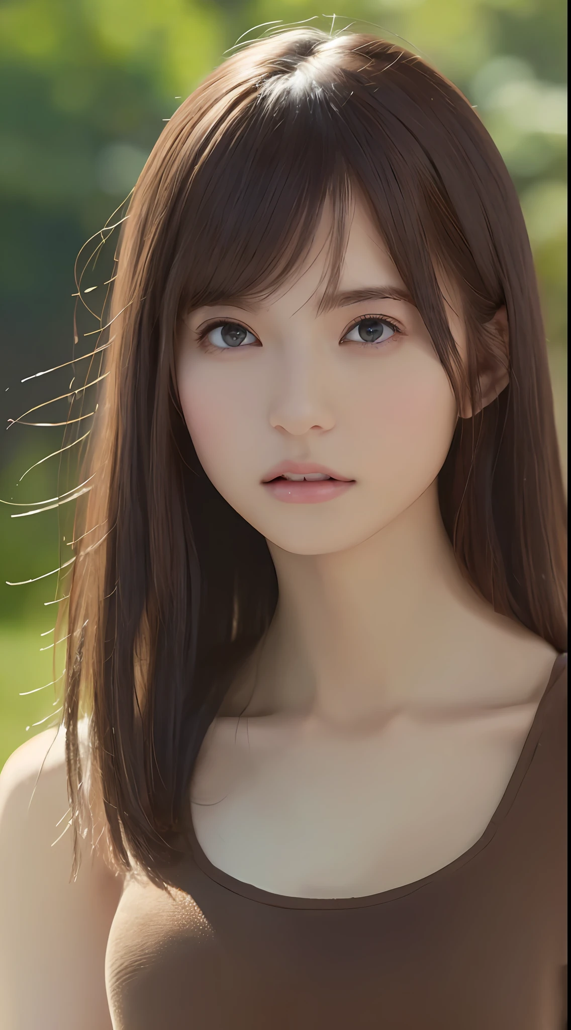 ((Best Quality, 8k, Masterpiece: 1.3)), Full Body, Focus Clear: 1.2, Outstanding Beauty: 1.4, Slender Abs: 1.2, (((Brown Hair, Big: 1.2)), Black Tank Top, Highly Detailed Face and Skin Texture, Detailed Eyes, Double Eyelids