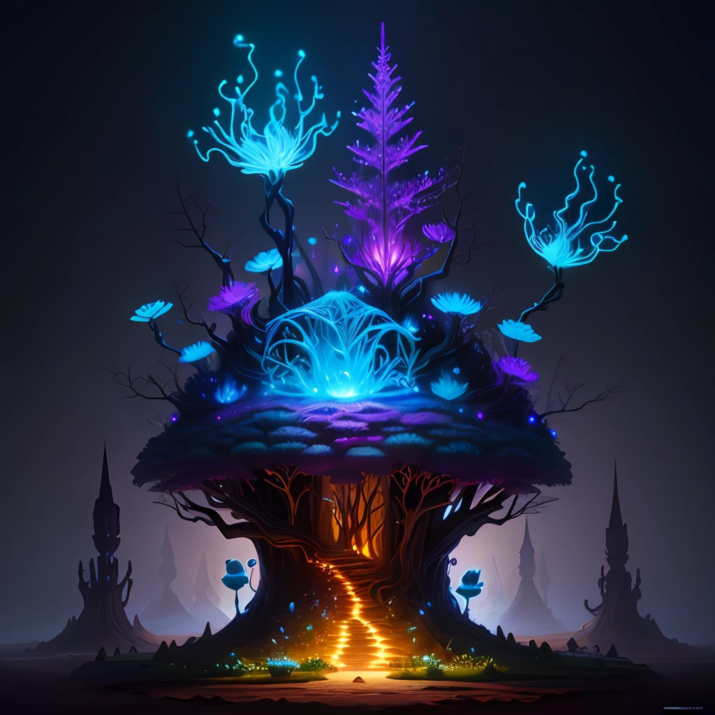 Magical Anthill with glowing fantasy creature, fantasy, 4k high-quality realistic