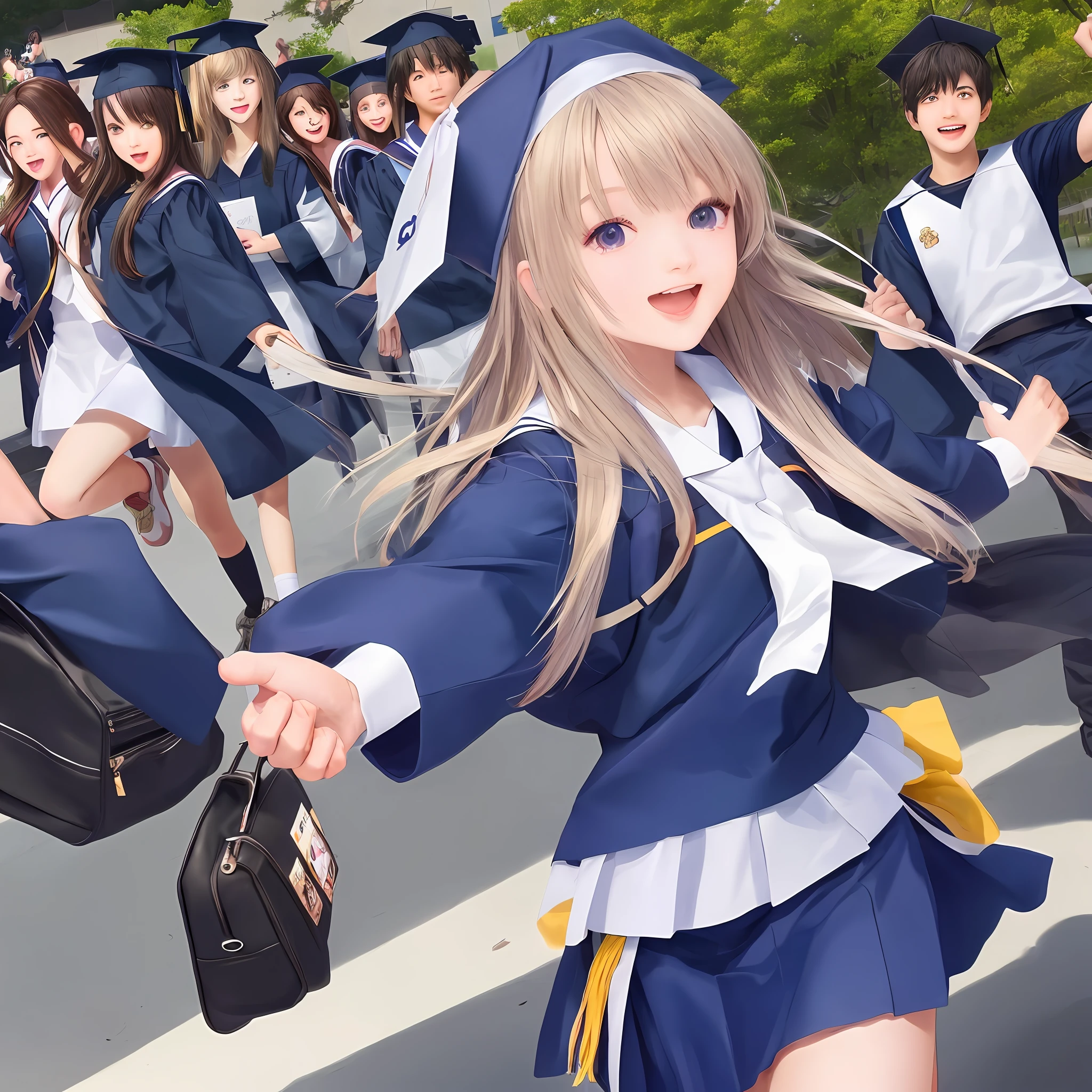 Characters, campus, graduation season, students, image freedom, boys, girls, happy, ultra hd, masterpiece, very detailed and accurate