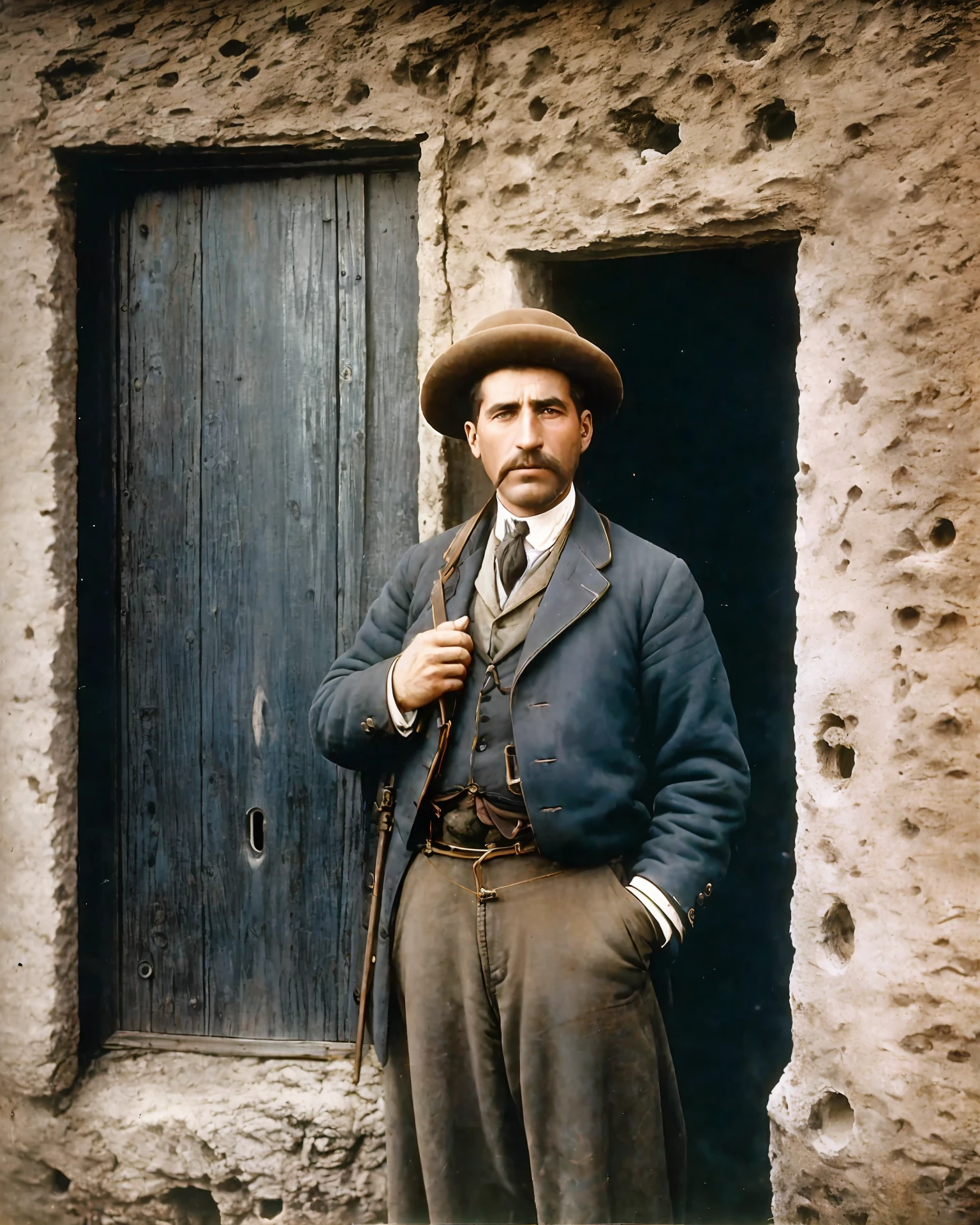 arafed man holding a keyhole in his hands, a colorized photo by István Árkossy, flickr, bauhaus, 1900s photo, nikolay kopeykin, 1 9 0 0's photo, 1890 photo, photo from the 1850s of a farmer, quirky 1 9 th century