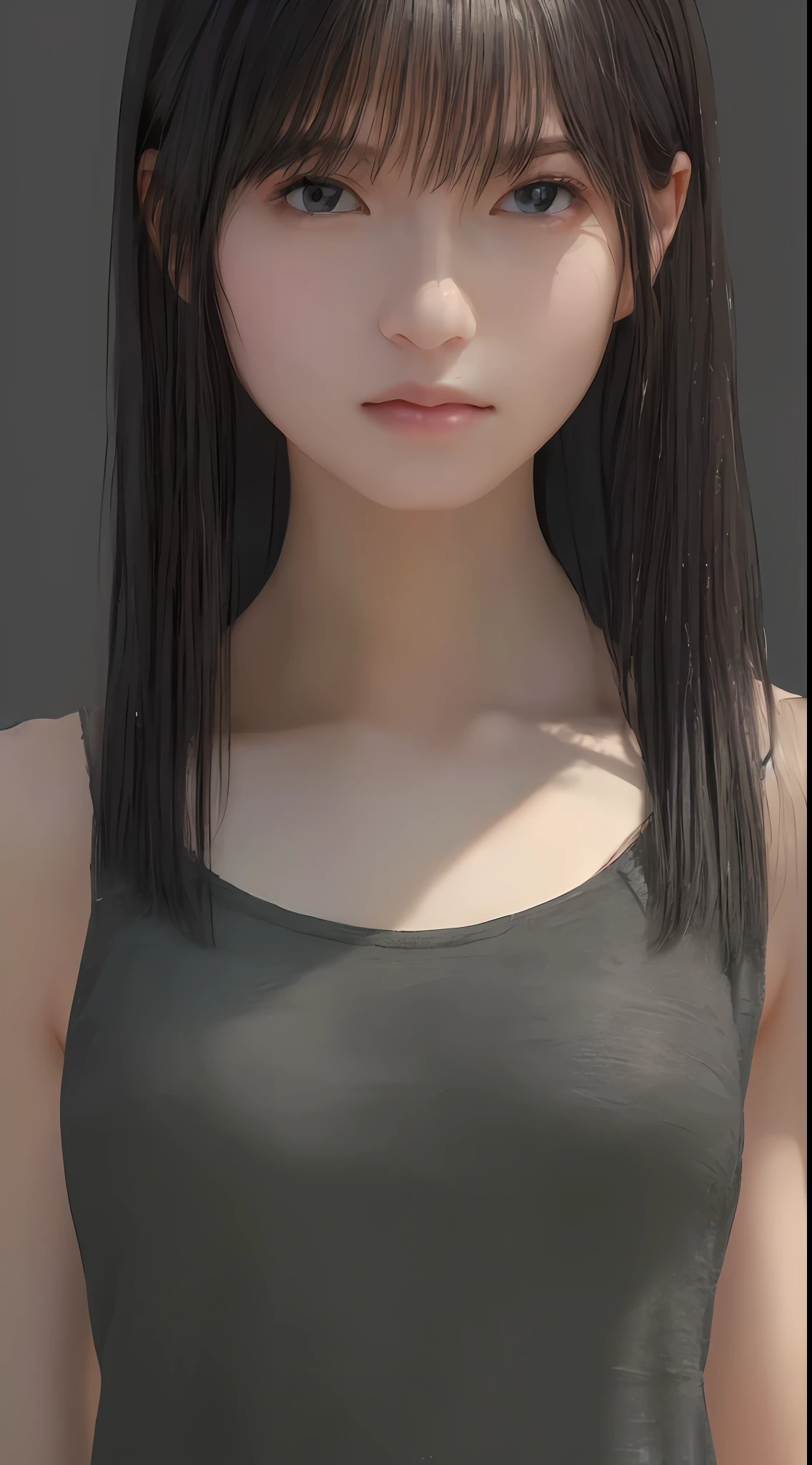 ((Best Quality, 8k, Masterpiece: 1.3)), Full Body, Focus Clear: 1.2, Outstanding Style: 1.4, Slender Abs: 1.2, ((Black Hair, Big: 1.2)), Black Tank Top, Highly Detailed Face and Skin Texture, Detailed Eyes, Double Eyelids