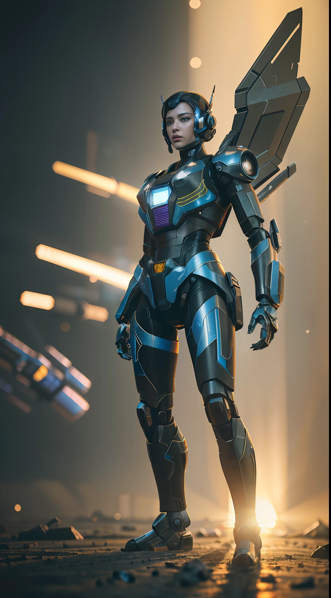 ((Best quality)), ((masterpiece)), (highly detailed:1.3), 3D, beautiful, (cyberpunk:1.2), in space, nebula, holding_weapon, (1Female mecha:1.3), facing the viewer, glowing eyes, full body, (flying, swooping down, dynamic, motion blur: 1.4), (huge mecha wings: 1.6), looking up, glowing_eyes, mecha, panorama, background is earth, nebula, space, particles, reality, HDR (High Dynamic Range), Ray Tracing, NVIDIA RTX, Super Resolution, Unreal 5, Subsurface Scattering, PBR Texturing, Post Processing, Anisotropic Filtering, Depth of Field, Maximum Clarity and Clarity, Multilayer Textures, Albedo and Specular map, Surface shading, accurate simulation of light-material interaction, perfect proportion, Octane Render, two-tone lighting, large aperture, low ISO, white balance, rule of thirds, 8K RAW, efficient sub-pixel, sub-pixel convolution,