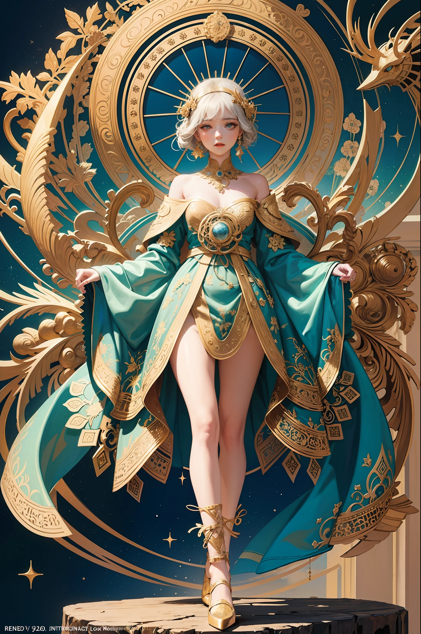 (masterpiece, top quality, best quality, official art, beautiful and aesthetic:1.2), (1girl), extreme detailed,colorful,highest detailed, official art, unity 8k wallpaper, ultra detailed, beautiful and aesthetic, beautiful, masterpiece, best quality, (zentangle, mandala, tangle, entangle) ,holy light,gold foil,gold leaf art,glitter drawing, PerfectNwsjMajic
