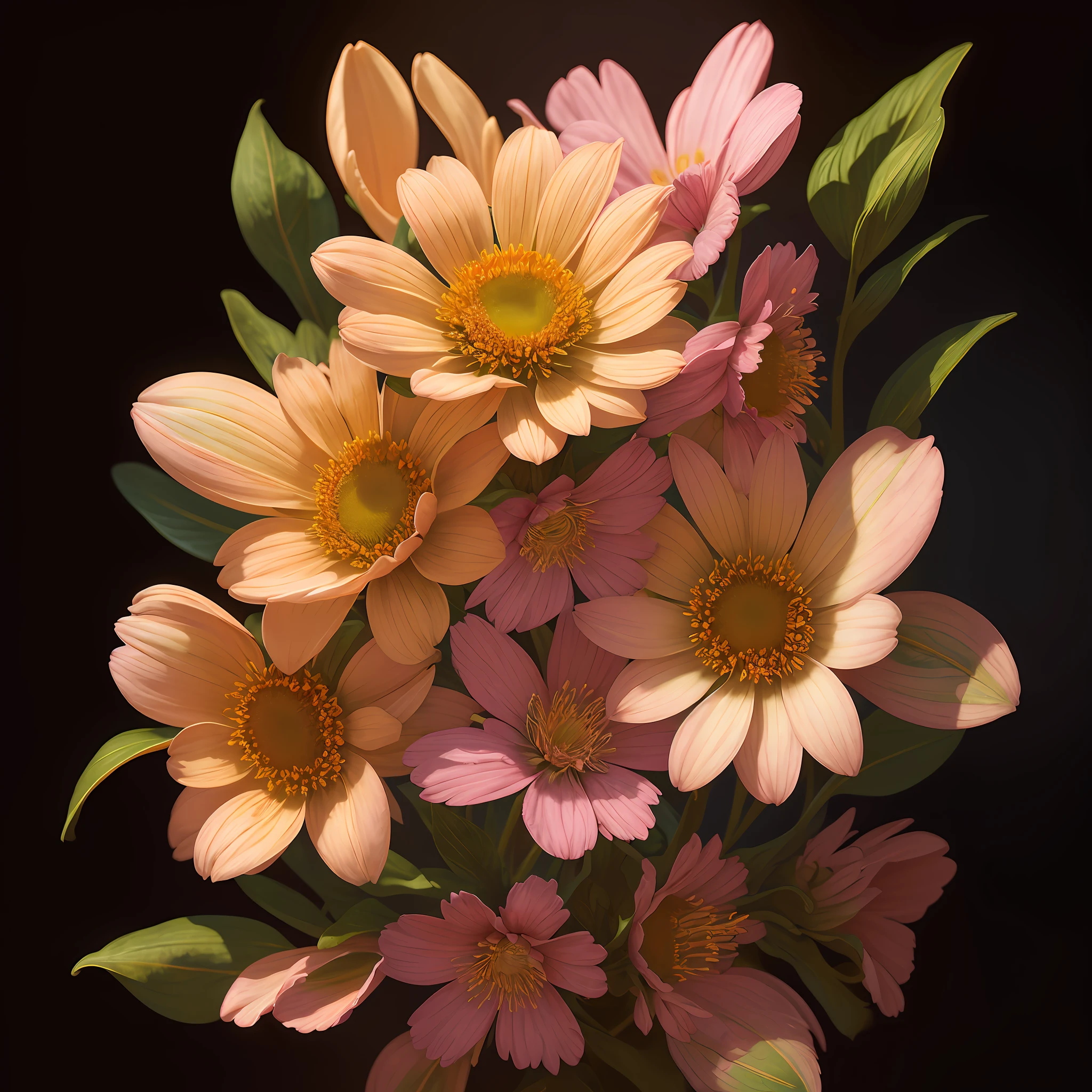A flower by Casey Weldon, Olga Kvasha, Miho Hirano, hyperdetailed intricately detailed gothic art trending on Artstation triadic colors Unreal Engine 5 detailed matte painting, deep color, fantastical, intricate detail, splash screen, complementary colors, fantasy concept art, 8k resolution, gothic deviantart masterpiece, (dark shot:0.9), art by greg rutkowski and artgerm, soft cinematic light, adobe lightroom, photolab, hdr, intricate, highly detailed, daisy