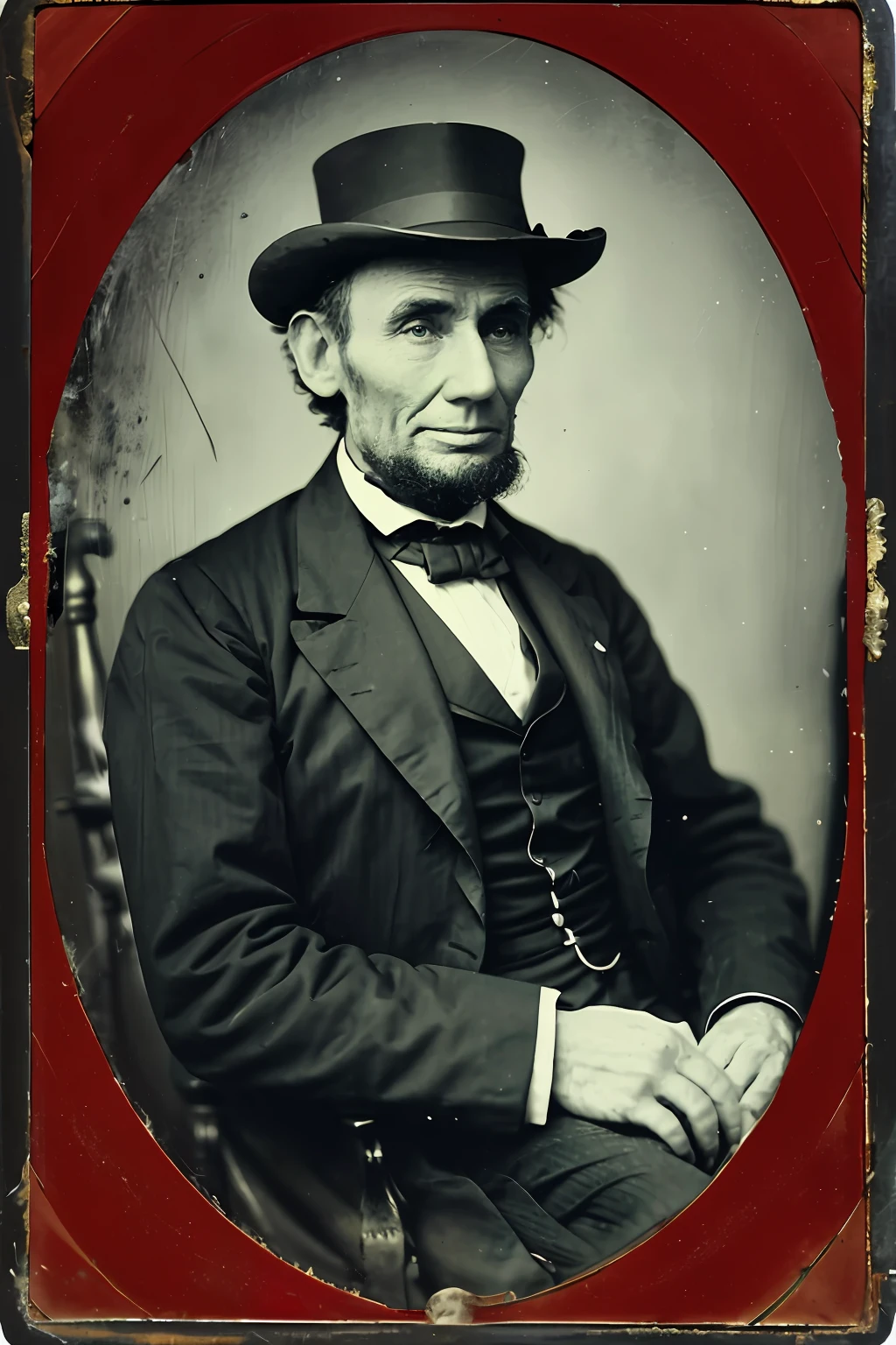 arafed man sitting in a chair with a hat on his head, a portrait by Samuel Washington Weis, unsplash, op art, portrait of abraham lincoln, abraham lincoln, historic portrait, collodion photograph, wet plate photography, collodion photography, wet-plate photography, wet plate photo, daguerrotype, tintype photography, wet plate photograph