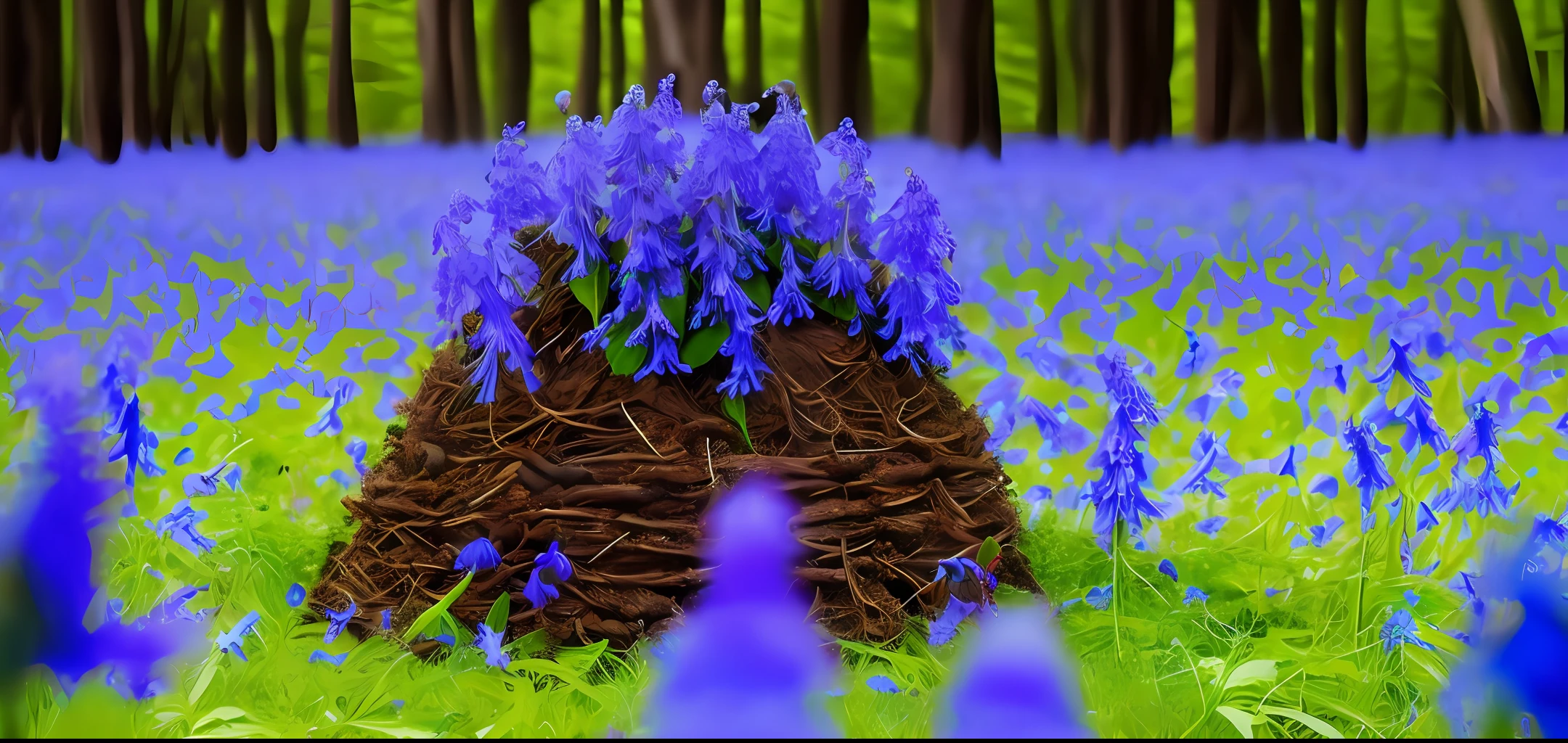 fantasy anthill, bluebells, forest, Ants, dove