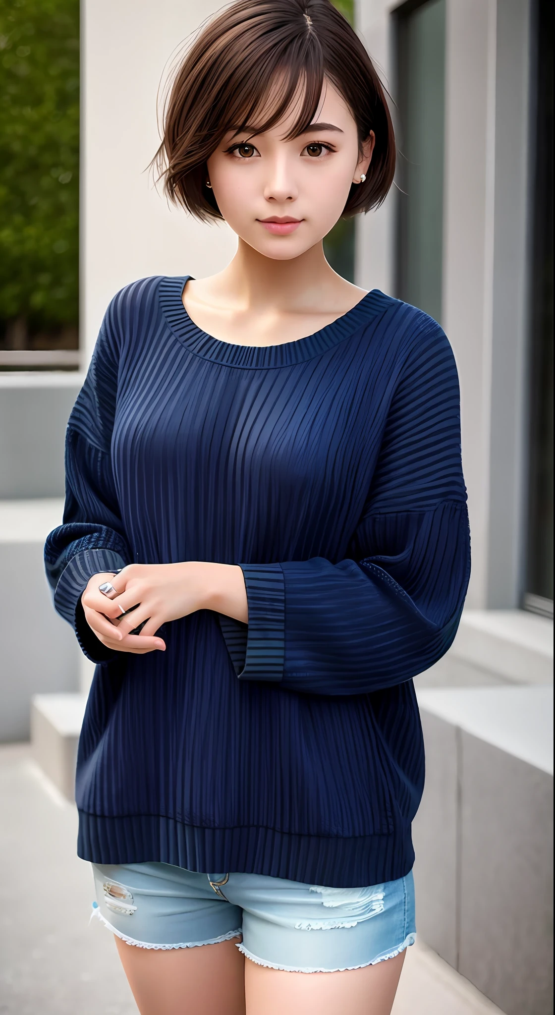 Nikon RAW photo,8 k, Fujifilm XT3,masterpiece, best quality, realistic, photorealistic, ultra detailed,1girl,nvshen, sweater, short hair, Master piece,face focus,8k resolution realisms photo graphic