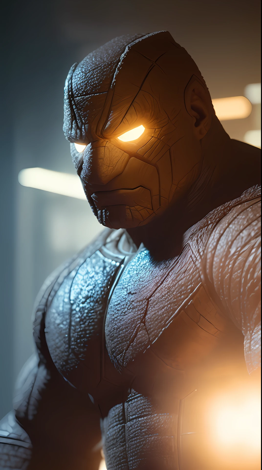Cinematic soft lighting illuminates a stunningly detailed and ultra-realistic Ben Grimm The Thing of the Fantastic Four, blue uniform that is trending on ArtStation. Octane is the perfect tool to capture the softest details of this 16k photography masterpiece