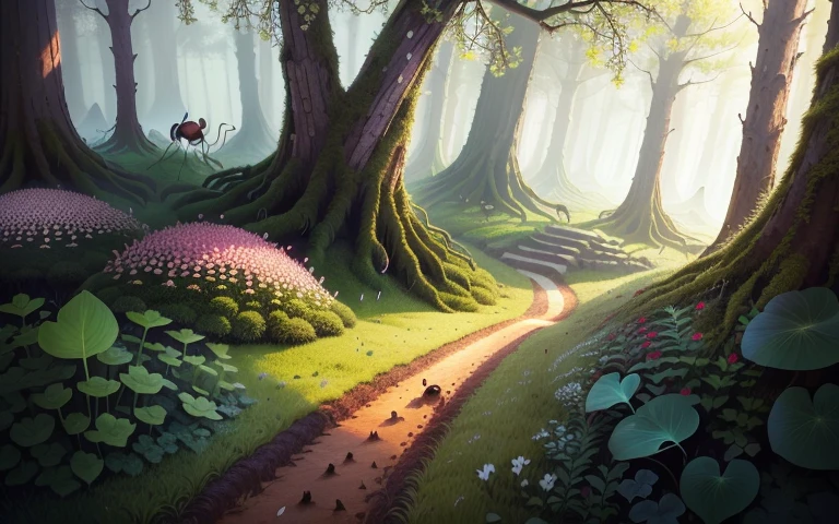 Anthill, moss, bleeding heart flower, Ants, forest