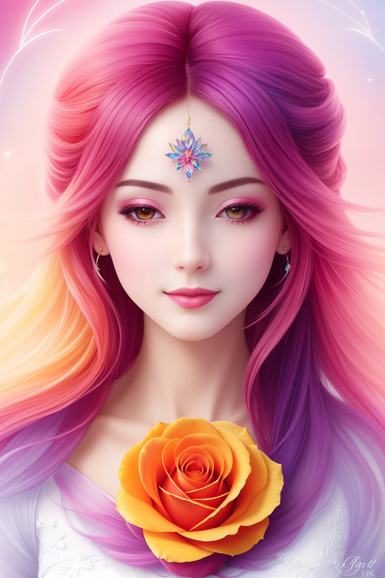 a painting of a colorful rose on a white background,, breathtaking rendering, within a radiant connection, inspired by Kinuko Y. Craft,, magical elements, rose icon, wow, is beautiful, casting a multi colorful spell, bright flash, flash, 16k, HD, UHD
