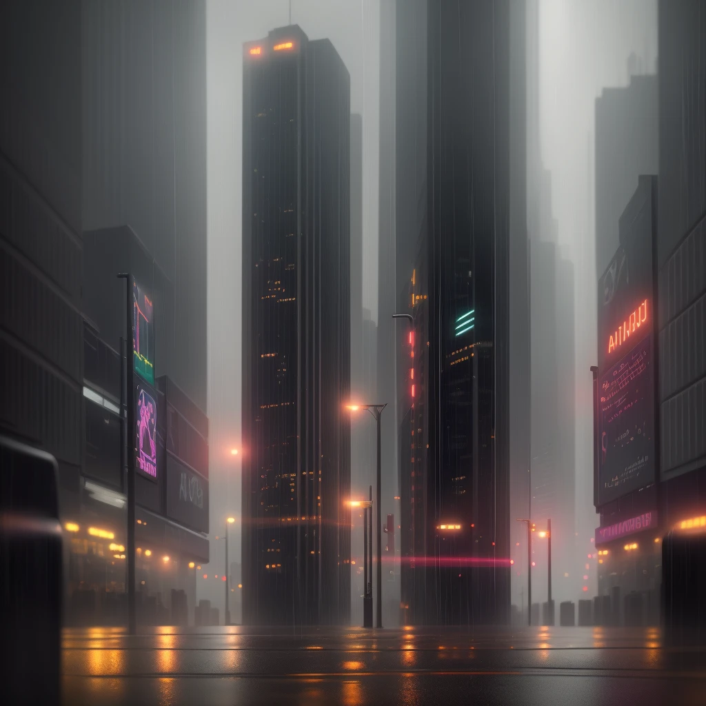 Cinematic lighting in a rainy day cyberpunk city, soft cinematic lighting, Adobe Lightroom, PhotoLab, HDR, huge detail, realism, professional photography