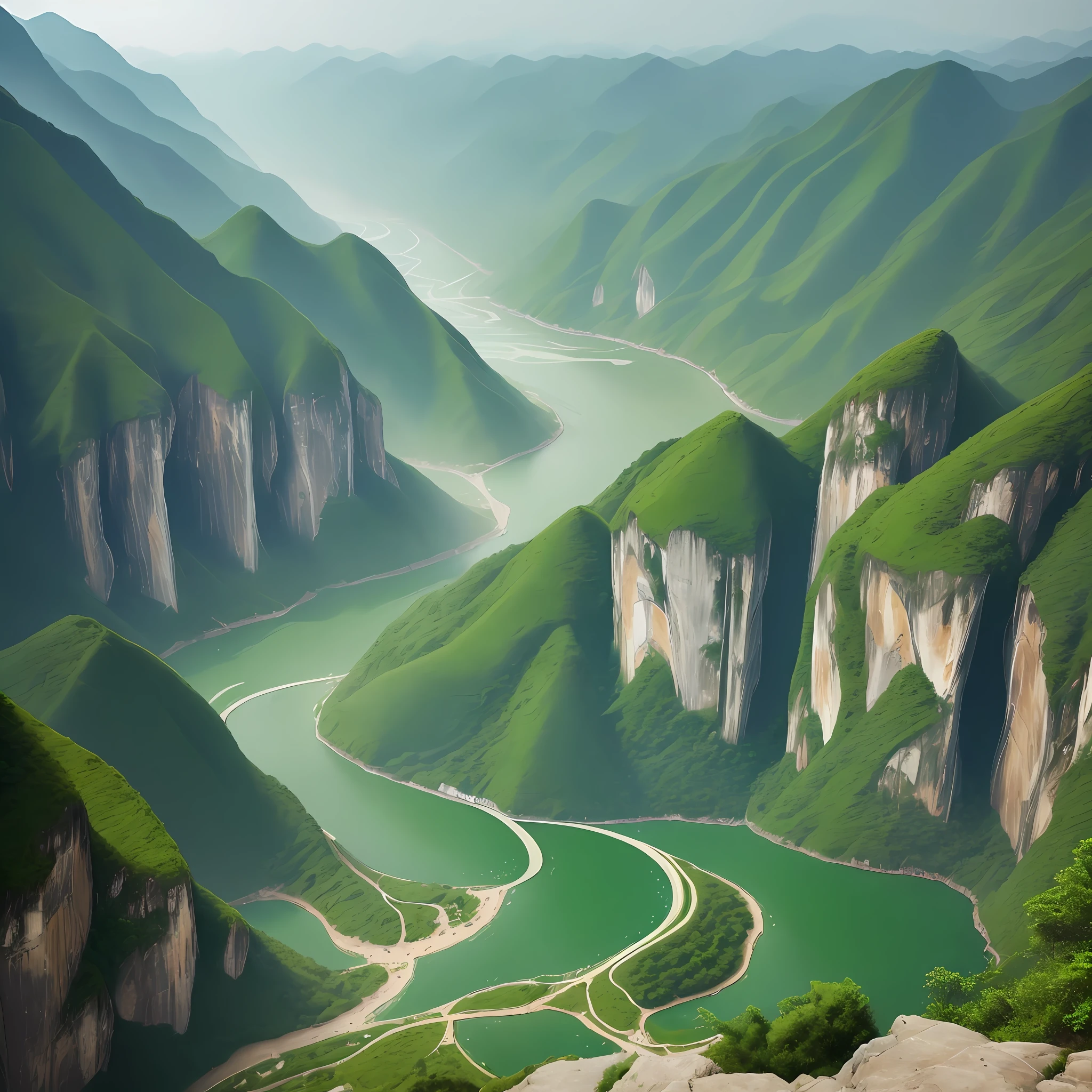 Yangtze River, green water and green mountains, unpolluted, high-definition, real shooting