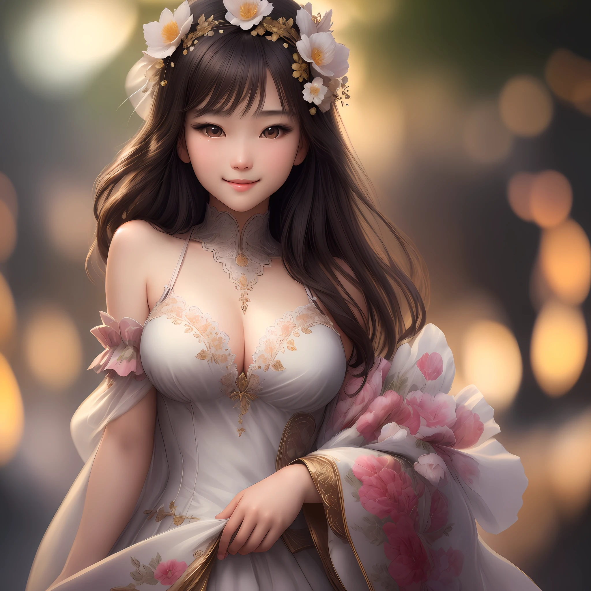 best quality, masterpiece, illustration, an extremely delicate and beautiful, extremely detailed, cg, unit, 8k wallpaper, amazing, finely detailed, extremely detailed cg 8k wallpaper unit, huge file size, ultra-detailed, highres, beautiful girl detailed, extremely detailed eyes and face, beautiful detailed eyes, light on face, 1girl, (best illustration: 1.1), (best shadow: 1.1),  Asian, bikini, ultra-high res, (realistic: 1.1), (photo-realistic: 1.2:1.1), realistic face proportions, slender, smile, (makeup:0.4), (puffy eyes:1.21), looking at the viewer, (bokeh:1.4)