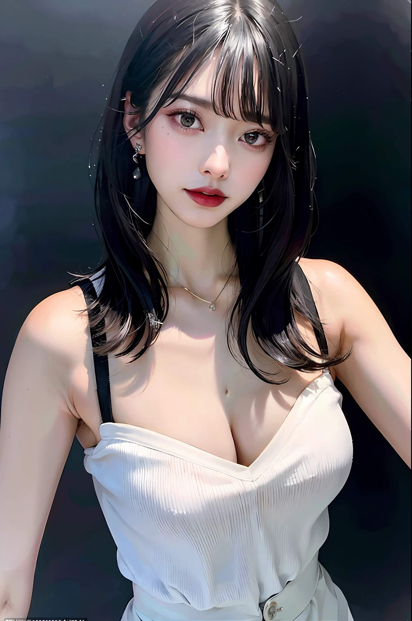 Black Hair Bob, (RAW photo, photorealistic), (very dark lipgloss, pitch black lipstick, so many eyelashes, pitch black eyeshadow, watery eyes, crying, angry, high quality, high resolution, depth of field, chromatic aberration, photon mapping, caustics, Japan person, woman, 30s), white bra, necklace, single woman, earrings, bracelet, Big breasts that look soft, good style, slender figure, tips of are clearly visible, whole body, raw legs, body line is very sexy, crotch wide open, sticking out, skin is very exposed, the tip of the is clearly visible, areola is visible, pubic area is clearly visible, crotch wide open