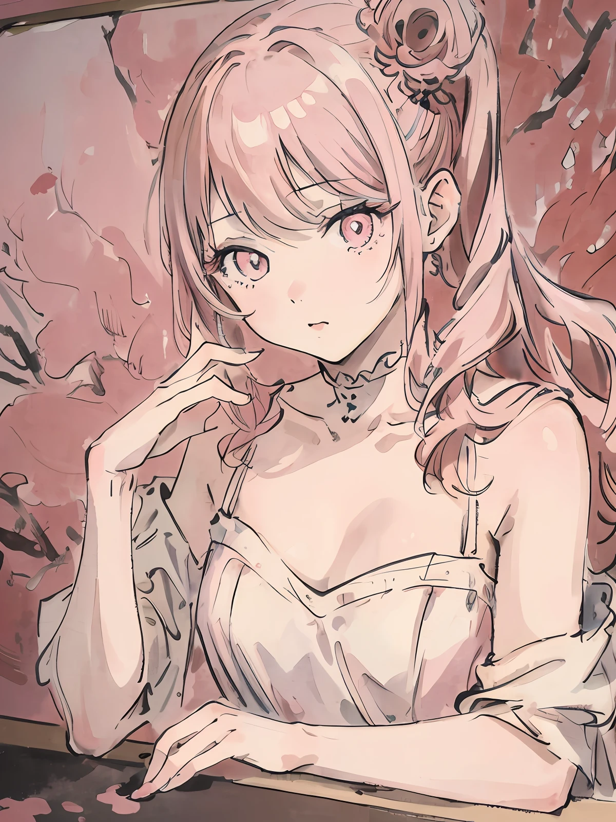 masterpiece, best quality, an extremely delicate and beautiful girl, an extremely delicate and beautiful, world masterpiece theater, ultra-detailed, highly detailed, best quality, a girl with pink hair, pink eyes, highres, extremely detailed,1girl, best quality, illustration, looking at viewer, upper body, impasto, canvas, oil painting, realistic, realist , real