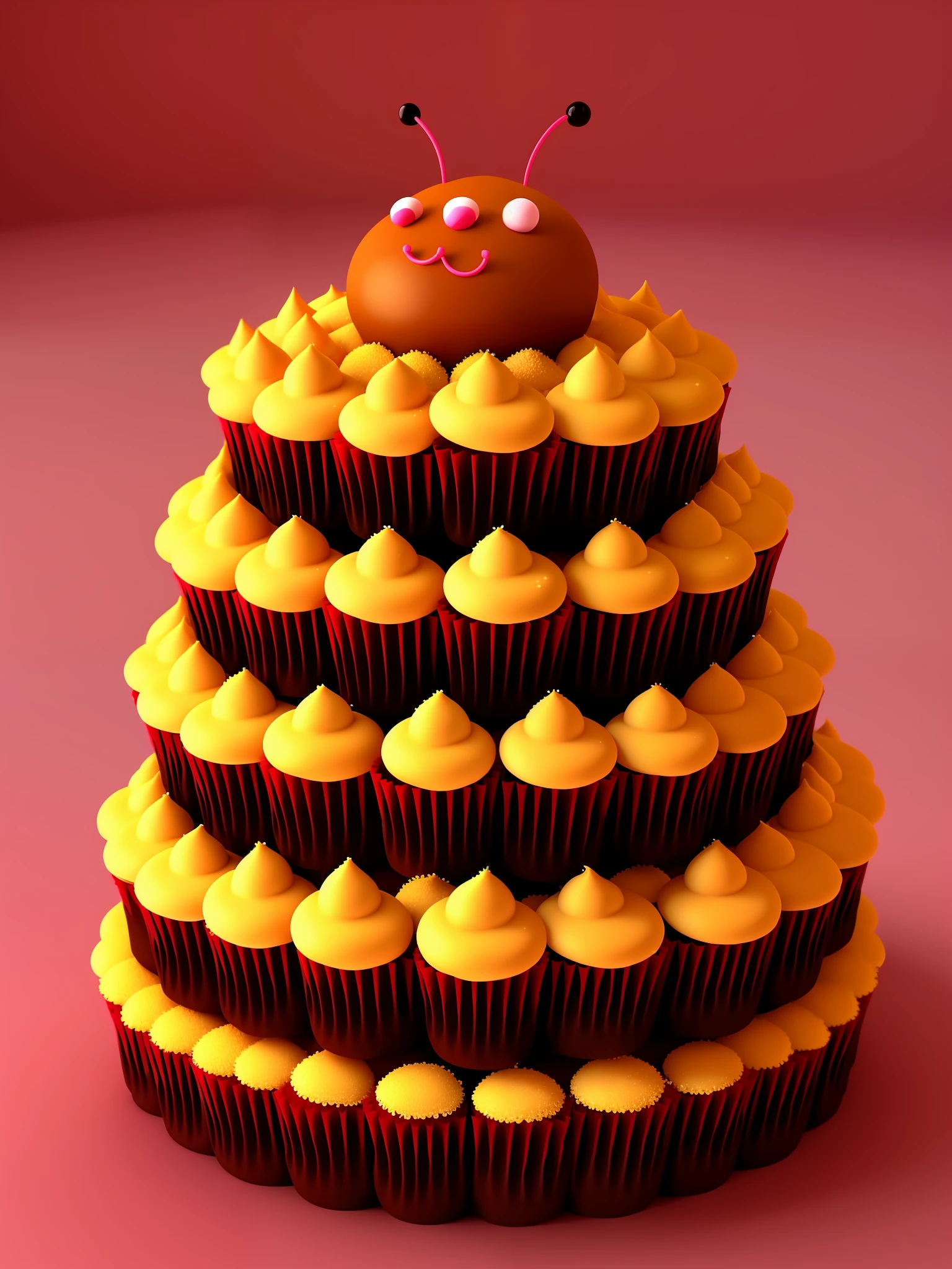 an anthill made from cupcakes with cherry,animation,cute,3D,upscales